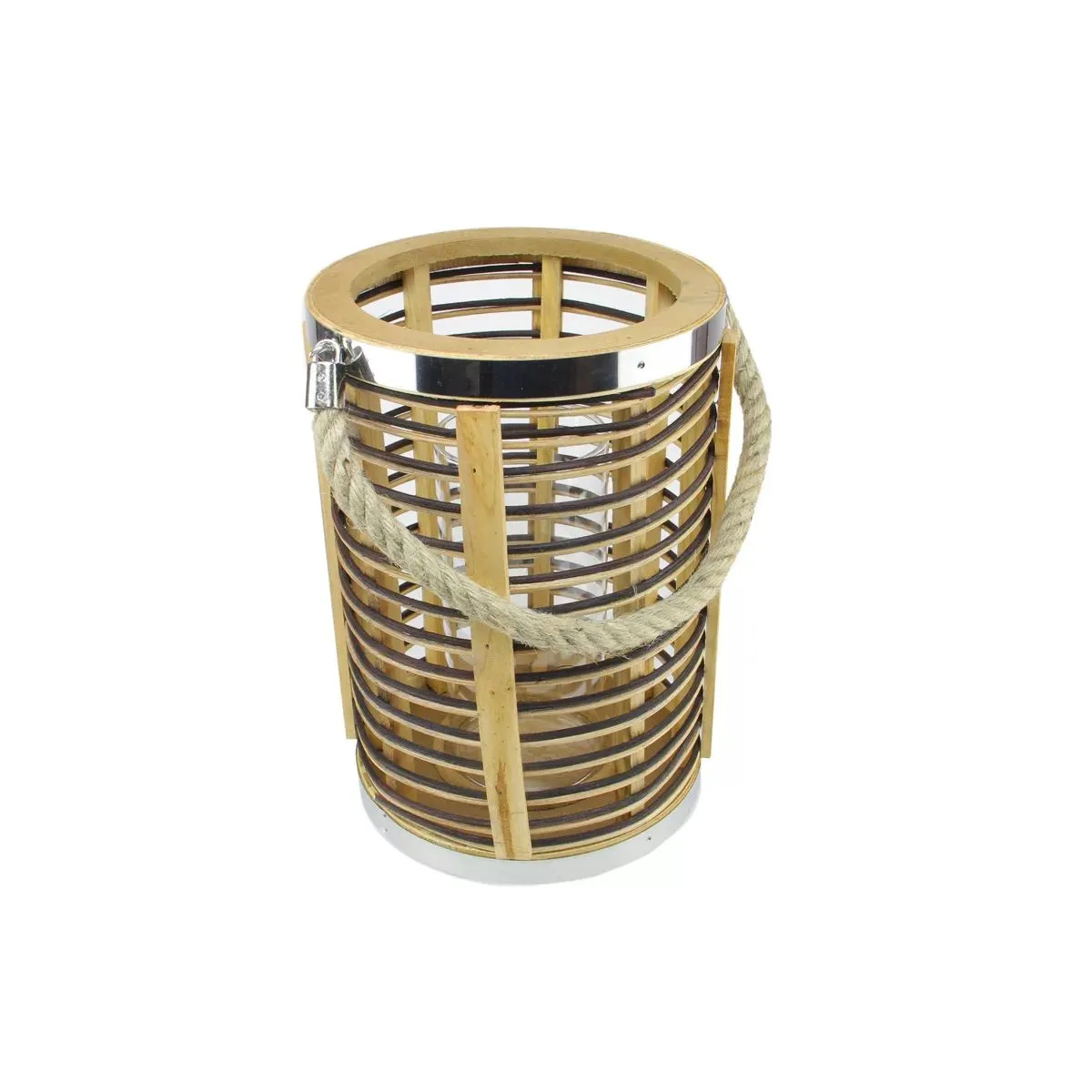 7.5" Chic Rattan Cylinder Candle Holder with Jute Handle