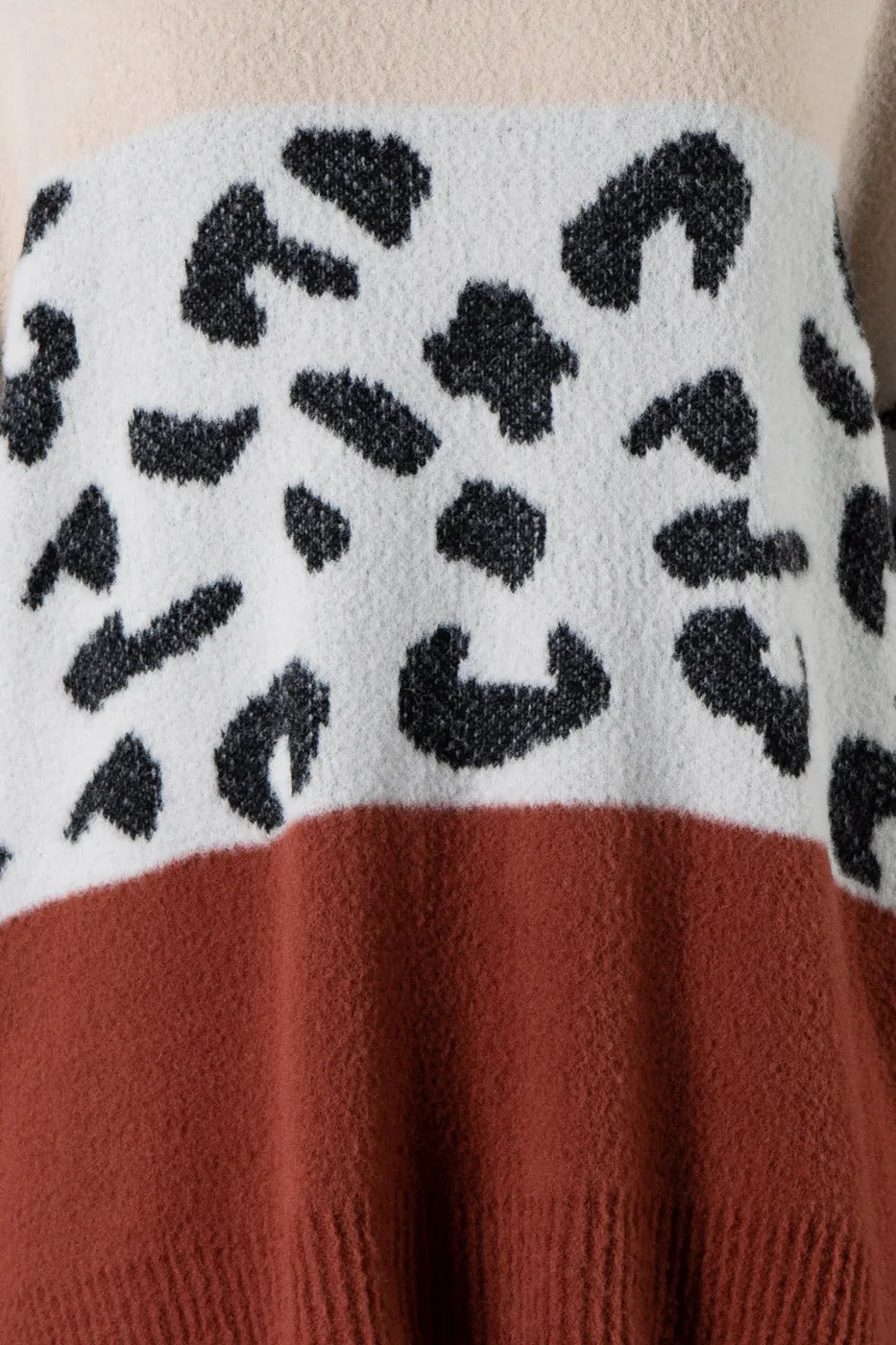 ANIMAL PRINT CONTRAST COLOR BLOCK SOFT SWEATER 1 PACK