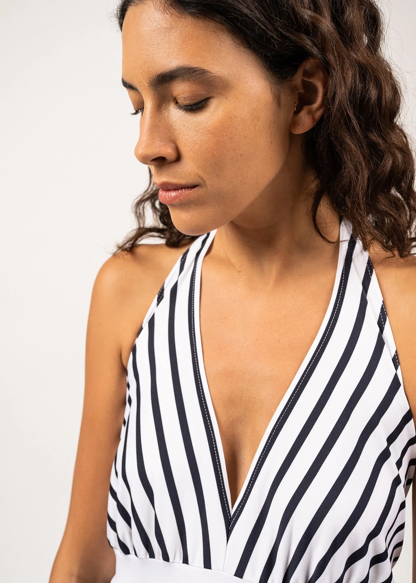 ANTIBES - Backless Breton Striped Dress by Romain Brifault (WHITE / NAVY)