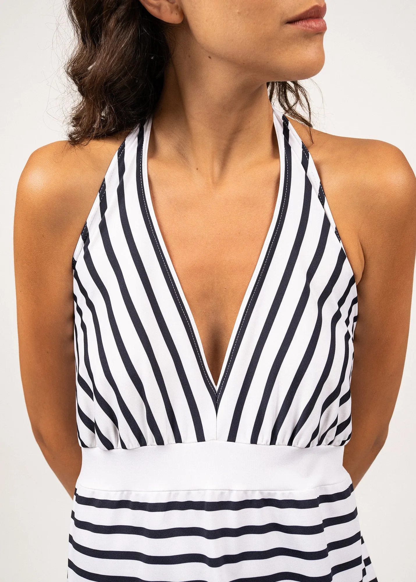 ANTIBES - Backless Breton Striped Dress by Romain Brifault (WHITE / NAVY)