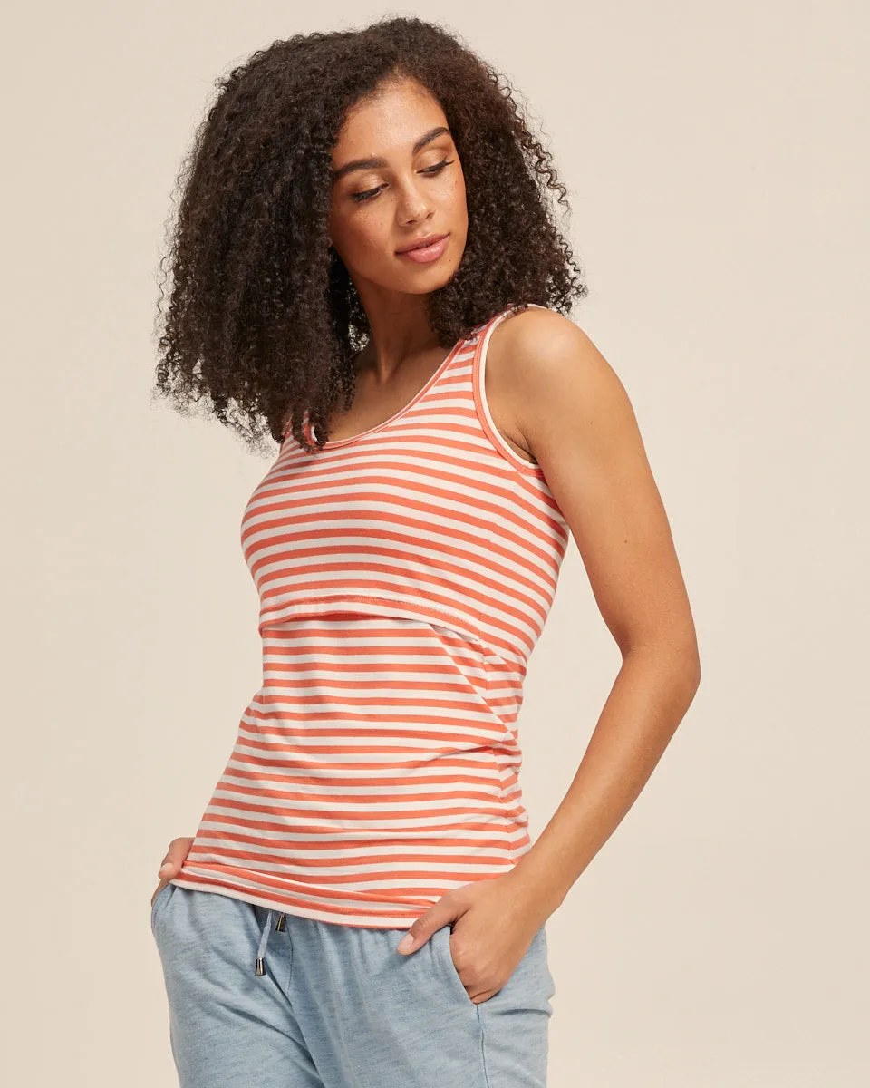 Bamboo Nursing Tank in Coral Stripe