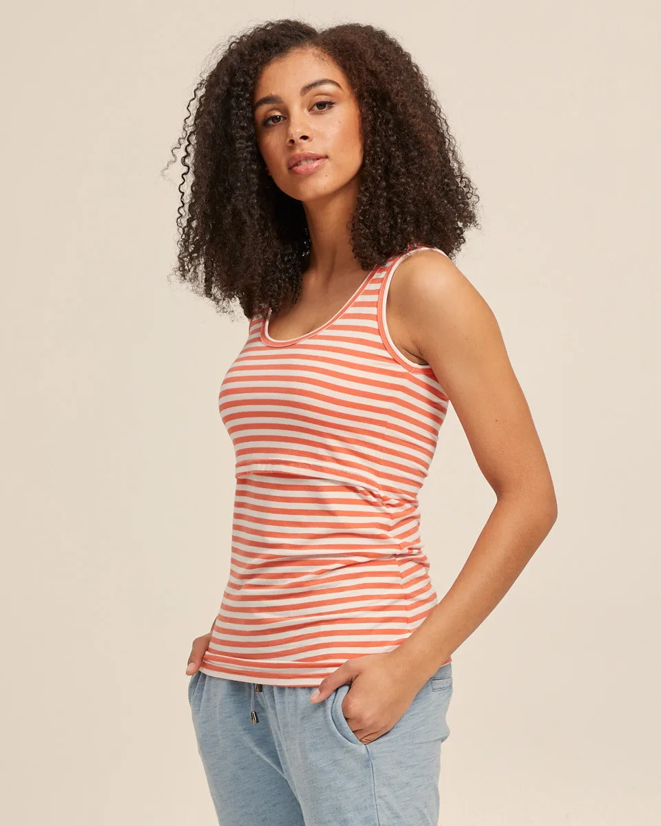 Bamboo Nursing Tank in Coral Stripe