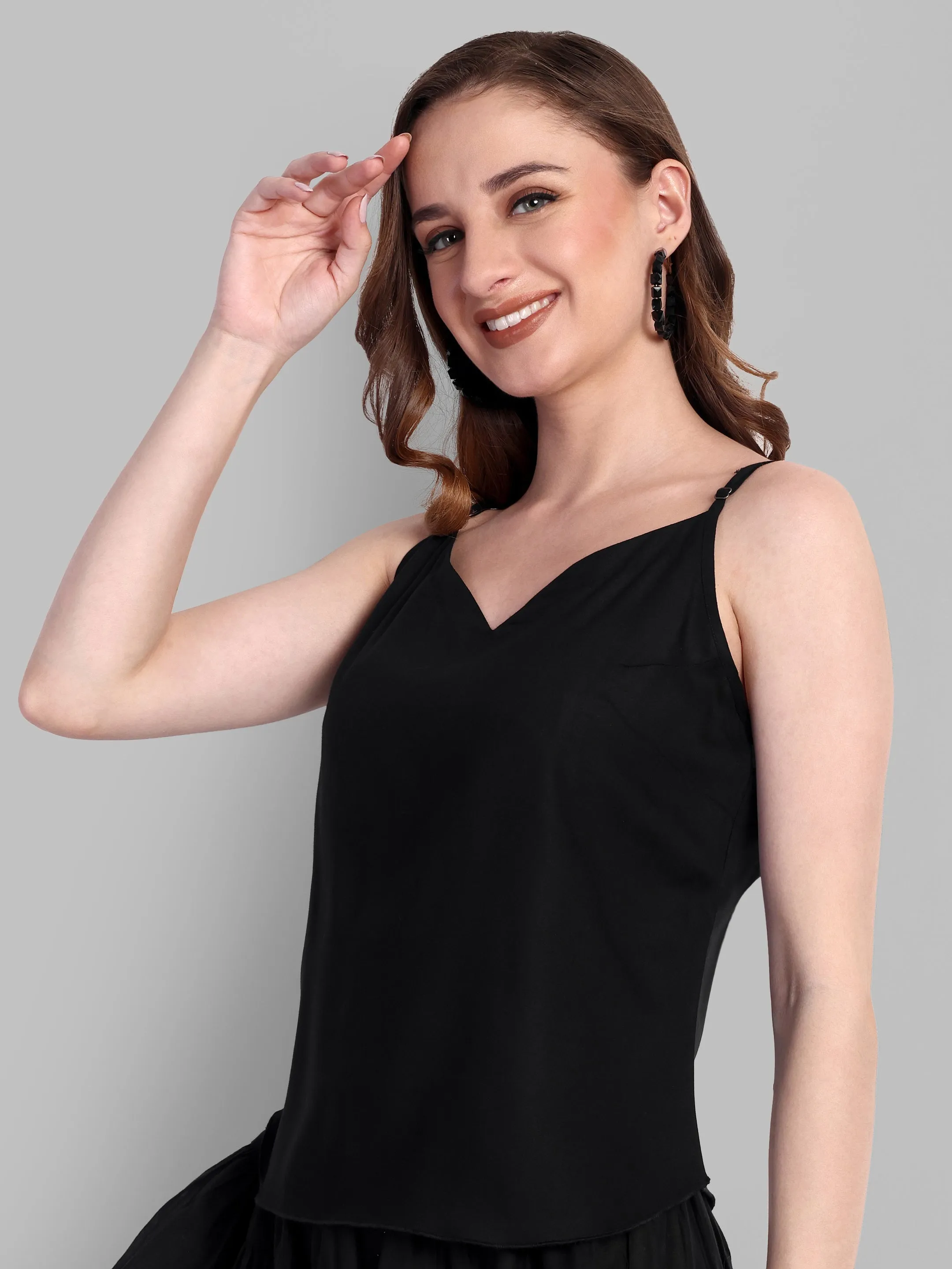 Basic Noodle strap Black Mul Cotton Top