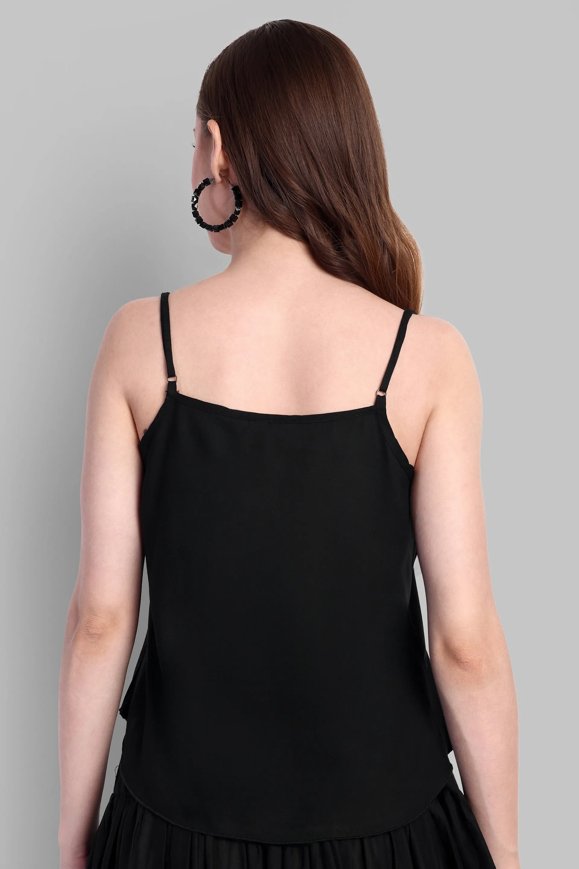 Basic Noodle strap Black Mul Cotton Top