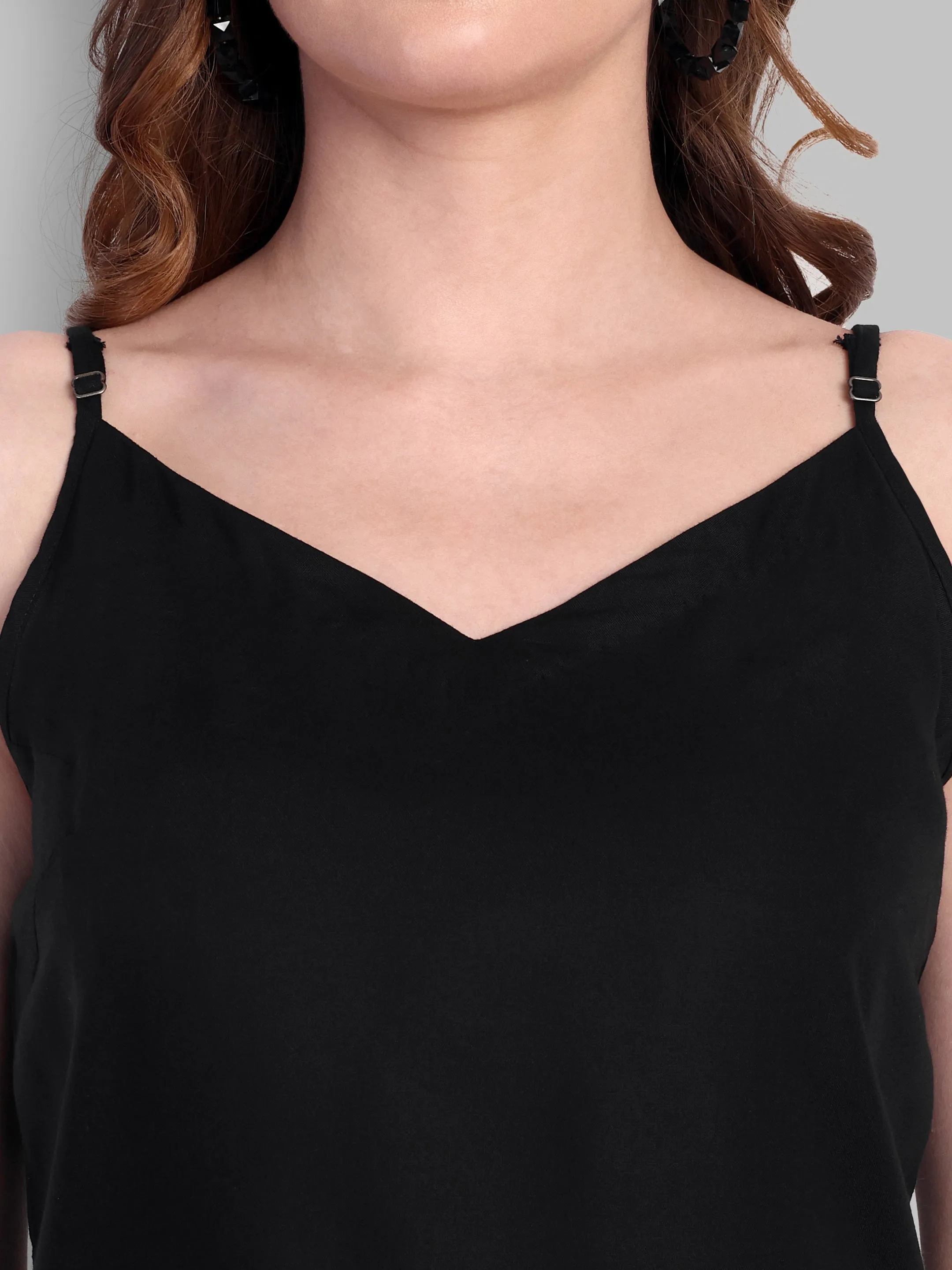 Basic Noodle strap Black Mul Cotton Top