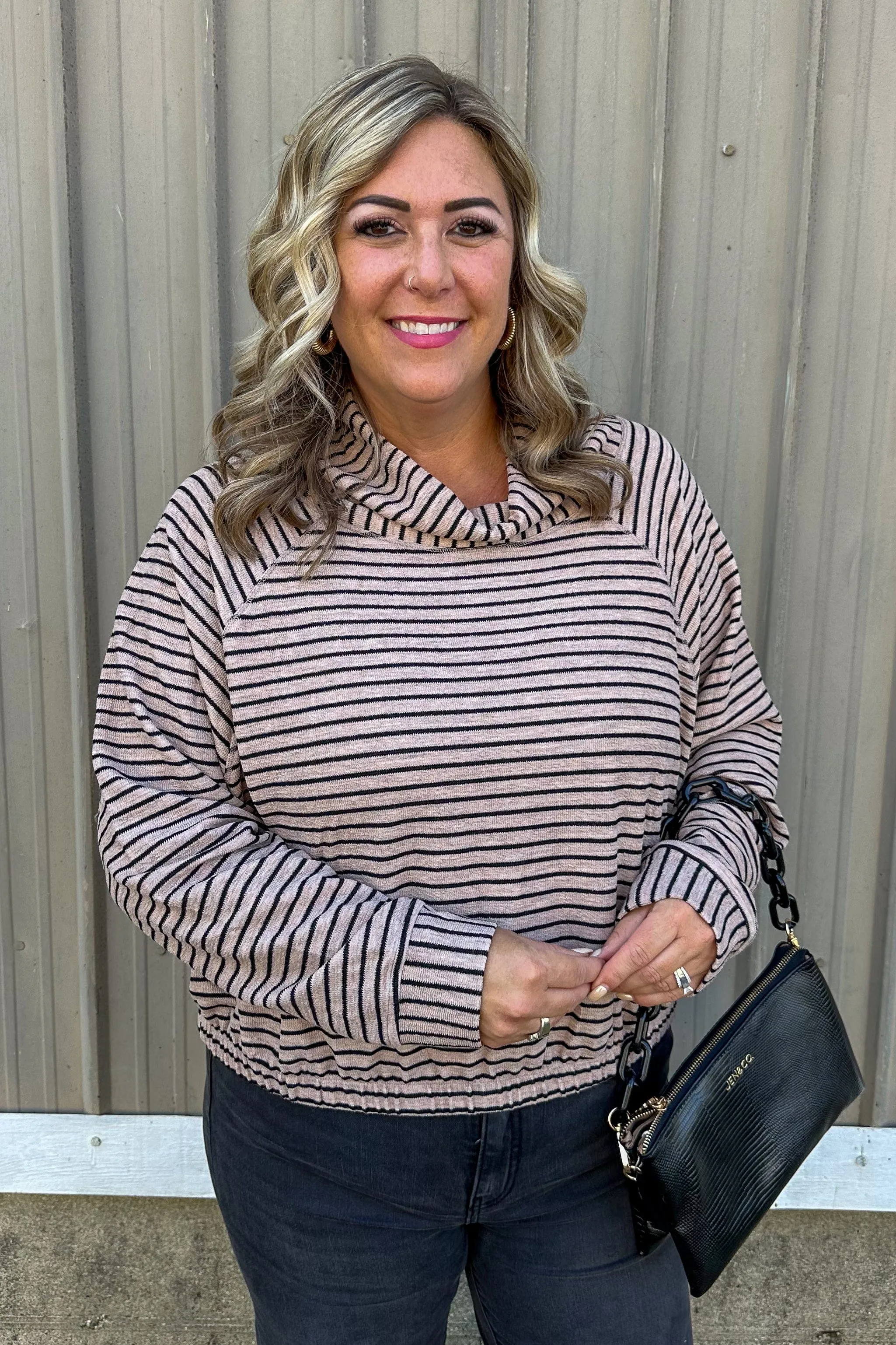 Black & Mocha Stripe Cowl Top