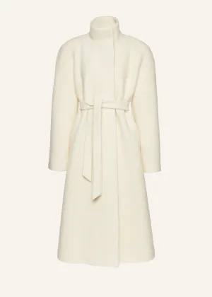 Bouclé high-neck wrap coat in cream