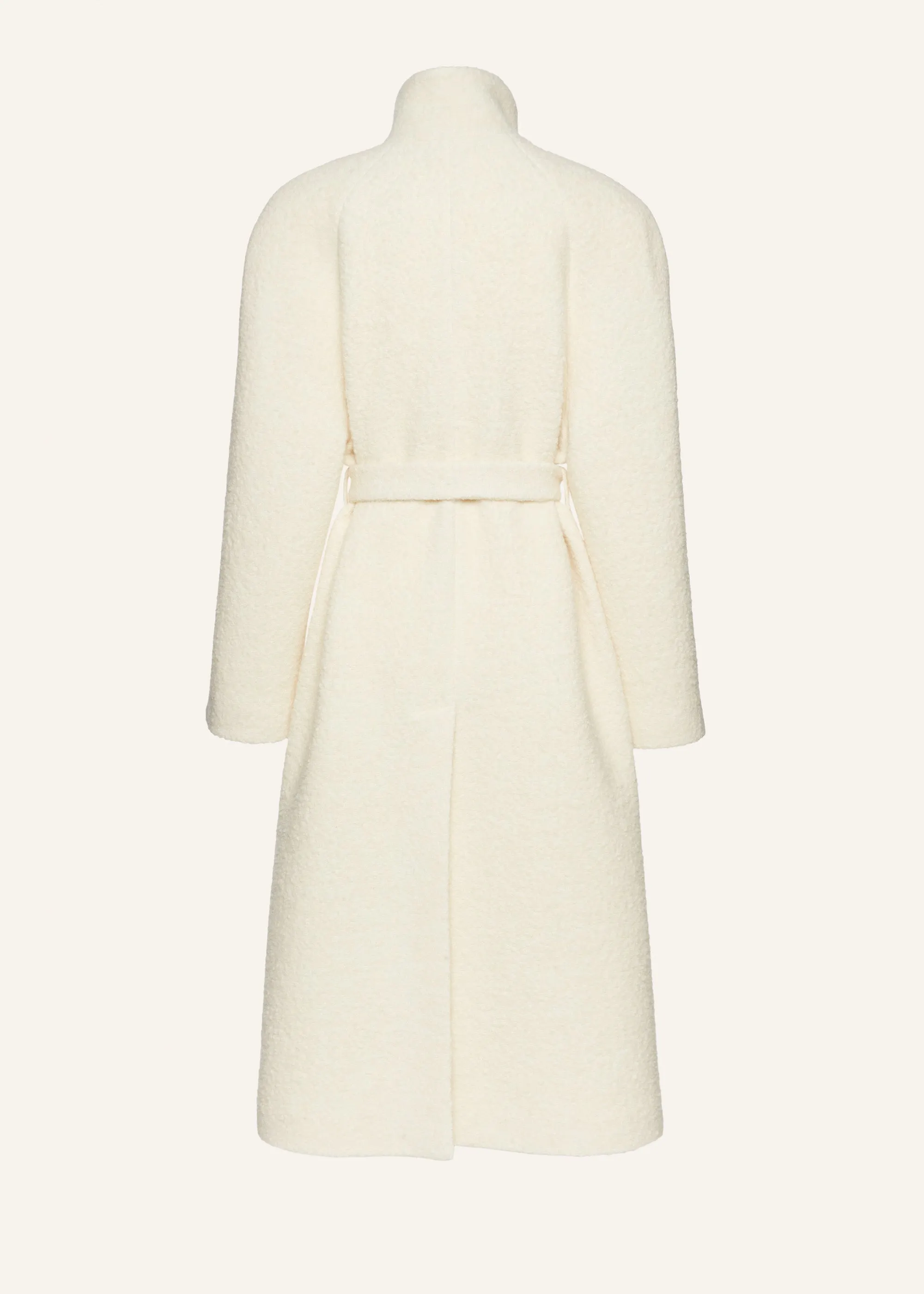 Bouclé high-neck wrap coat in cream