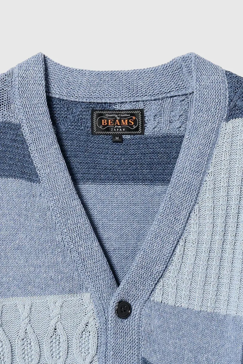 Cardigan Patchwork Like Jacquard - Blue