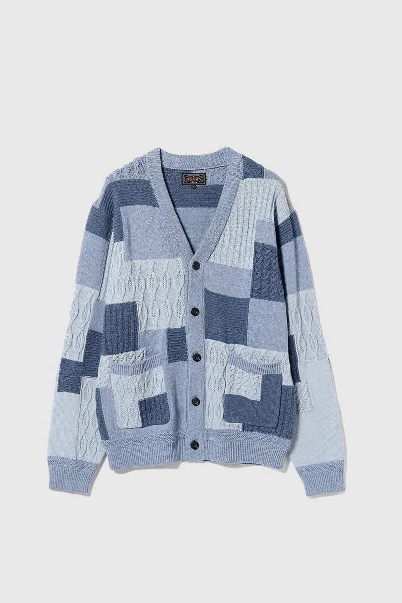 Cardigan Patchwork Like Jacquard - Blue