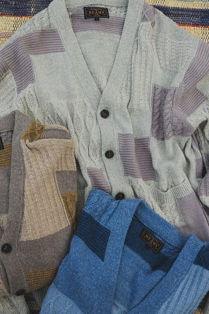 Cardigan Patchwork Like Jacquard - Blue