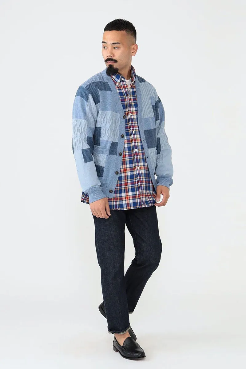 Cardigan Patchwork Like Jacquard - Blue