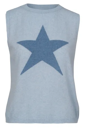 Cashmere Mix Sleeveless Jumper in Baby Blue with Blue Star