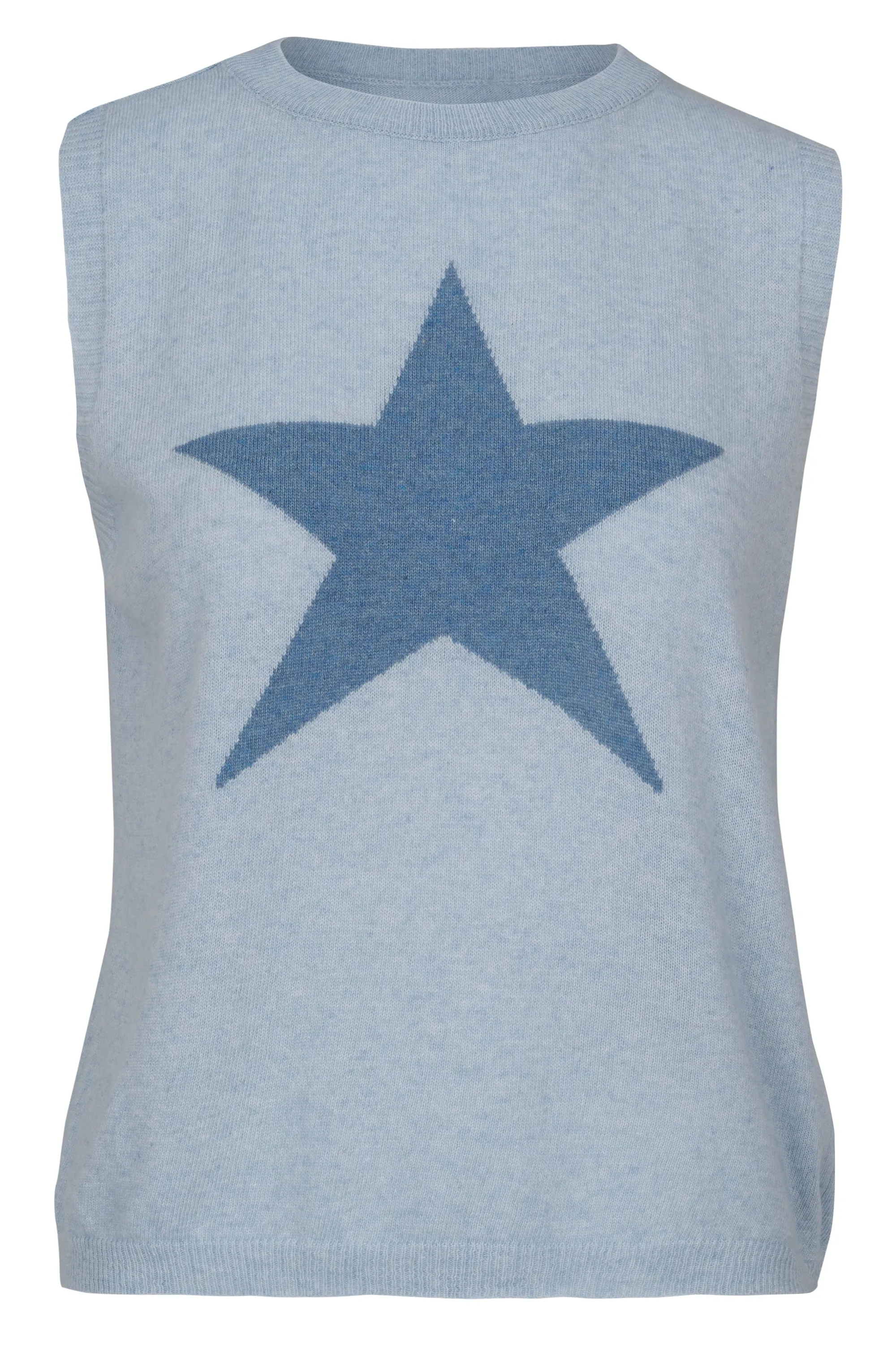 Cashmere Mix Sleeveless Jumper in Baby Blue with Blue Star