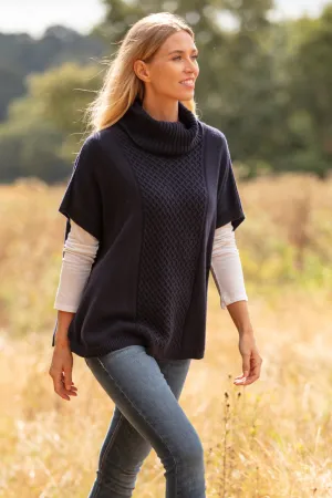 Cashmere Mix Sleeveless Roll Neck Jumper in Navy