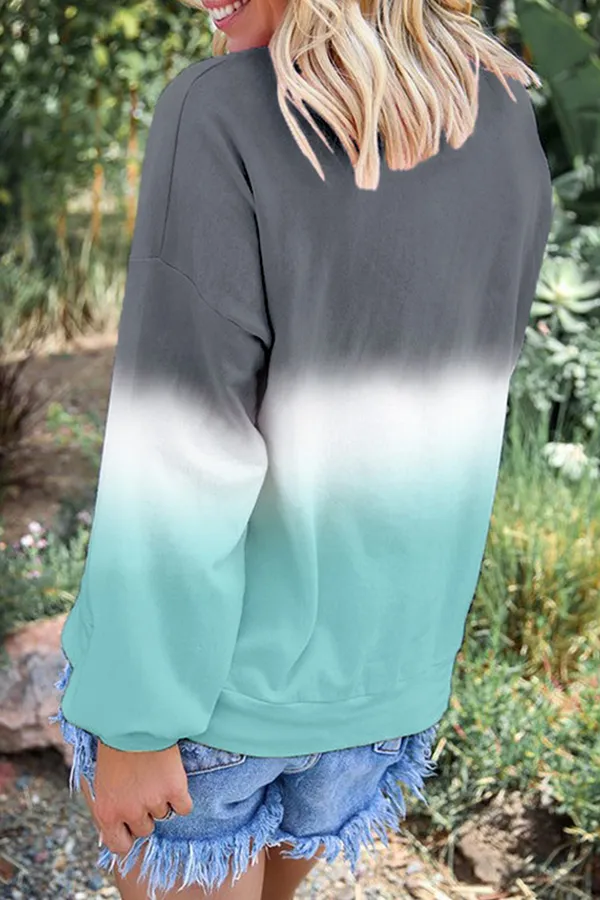 Casual Gradual Change Basic Contrast O Neck Tops