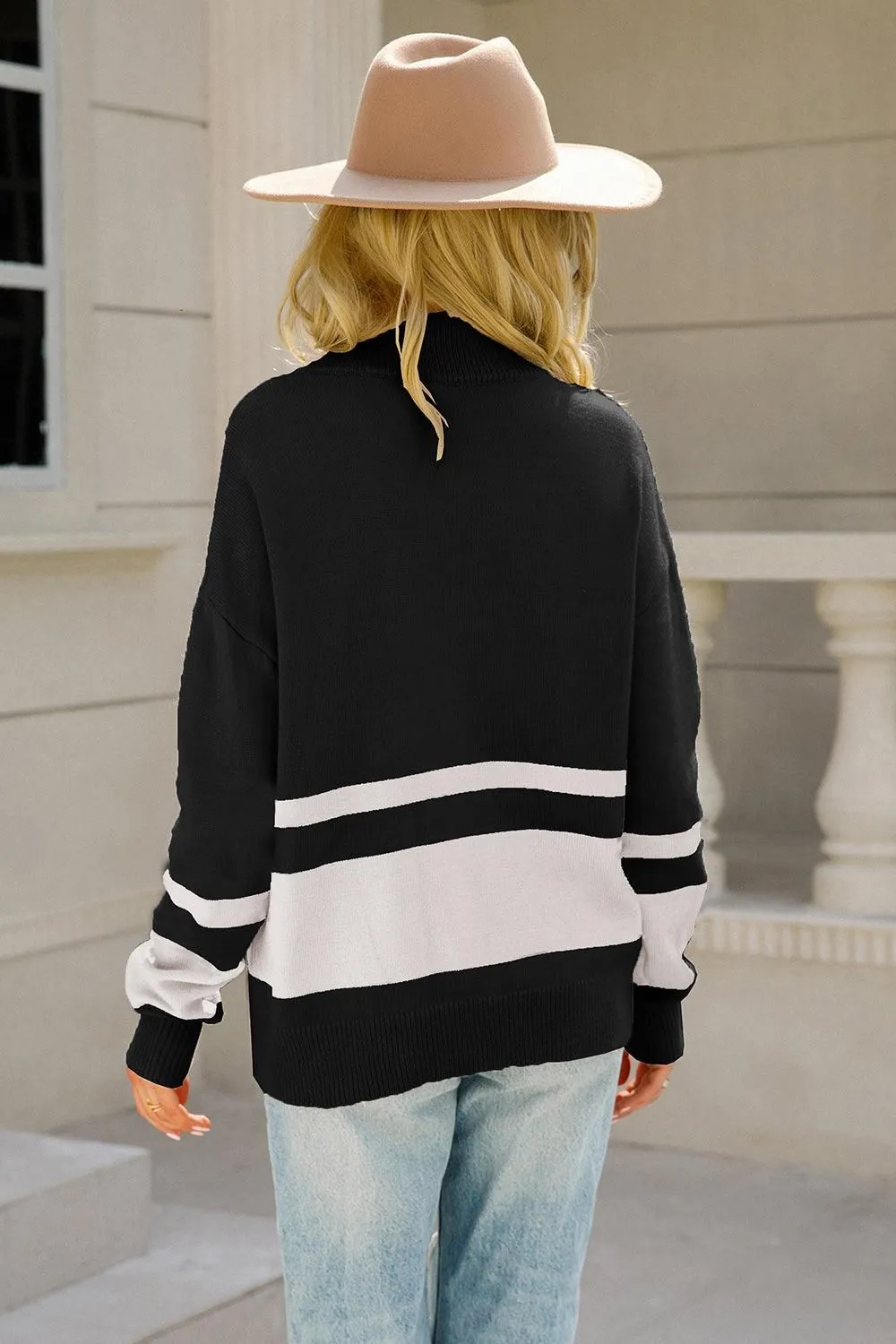 COLOR BLOCK HALF ZIP UP CASUAL TOP