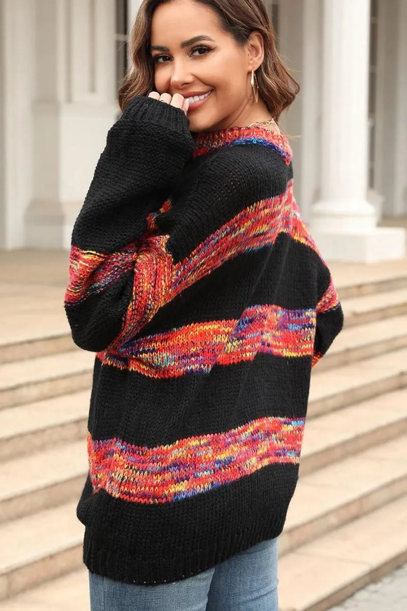 COLOR BLOCK OVERSIZED LOOSE FIT PULLOVER SWEATER