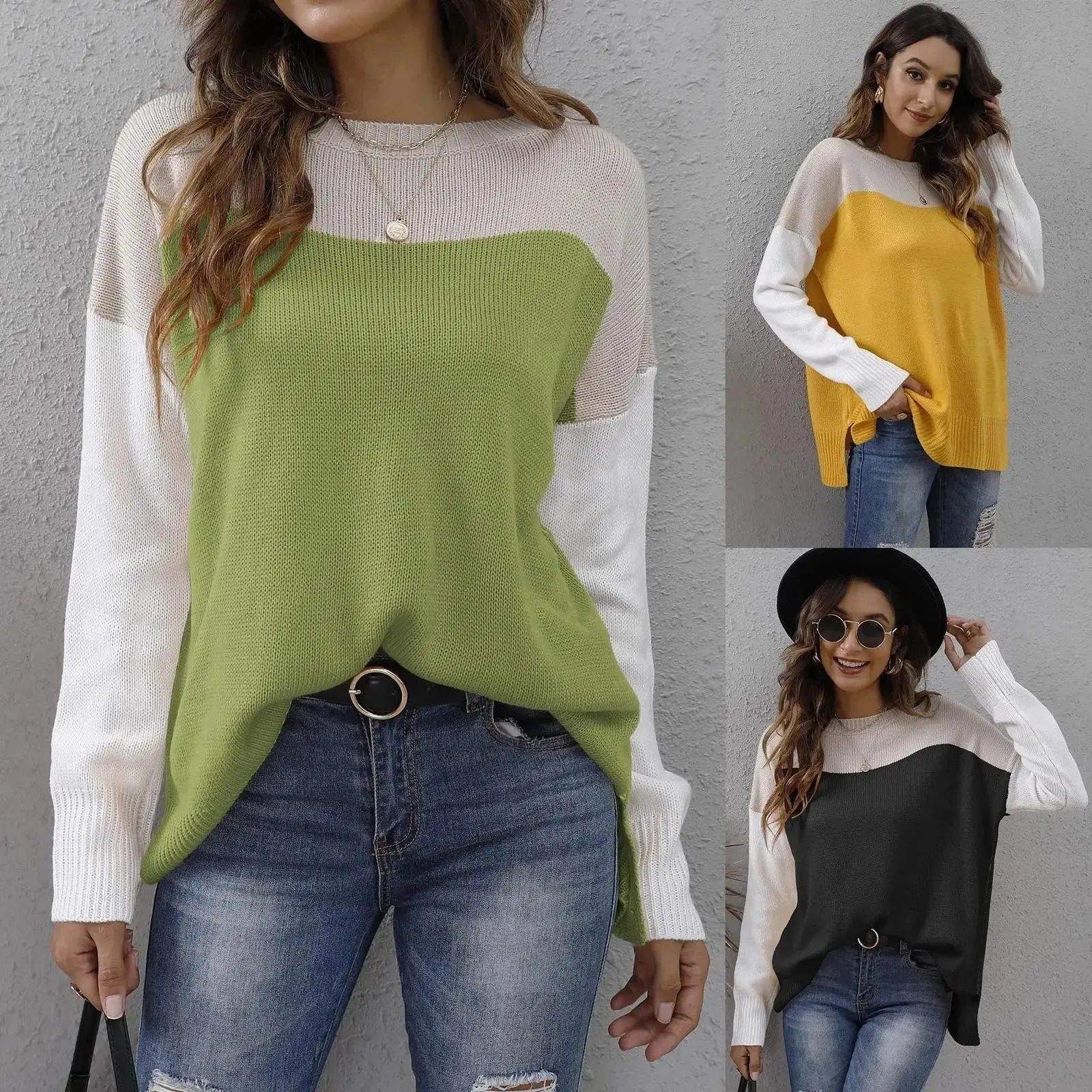 Color Contrast Patchwork Loose Sweater