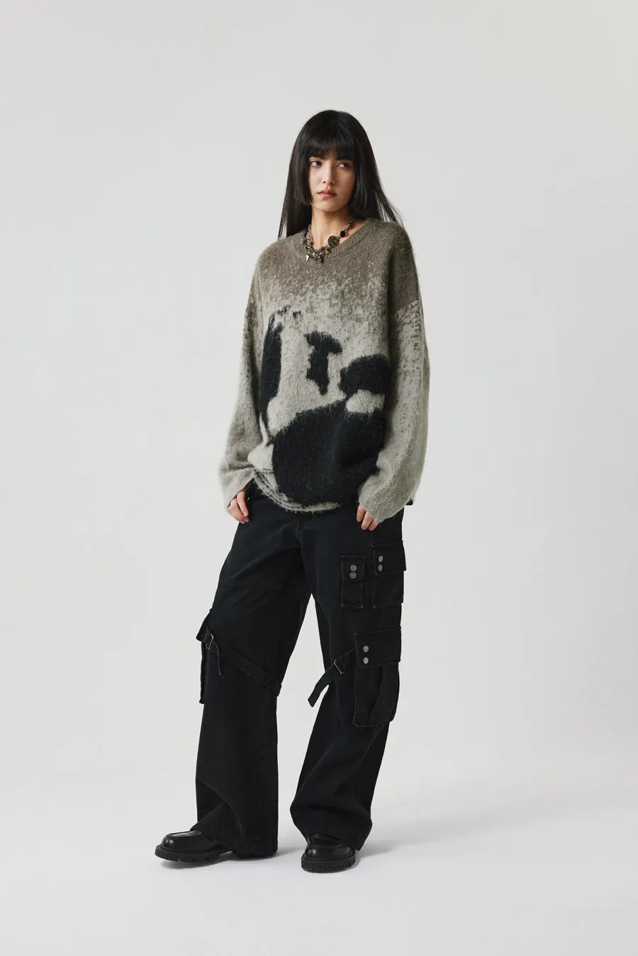 Contrast color wool blend sweater