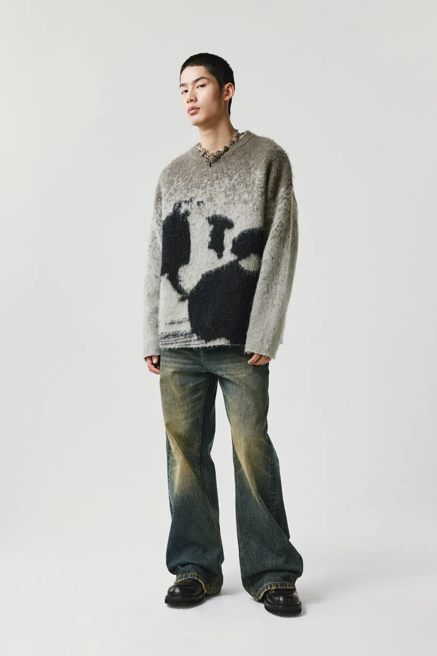 Contrast color wool blend sweater