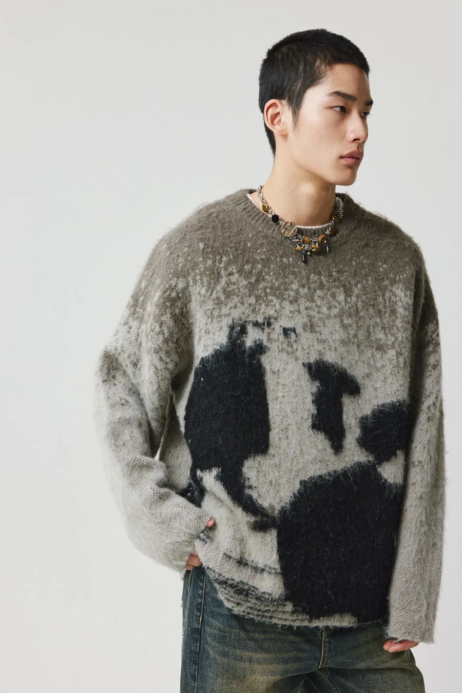 Contrast color wool blend sweater