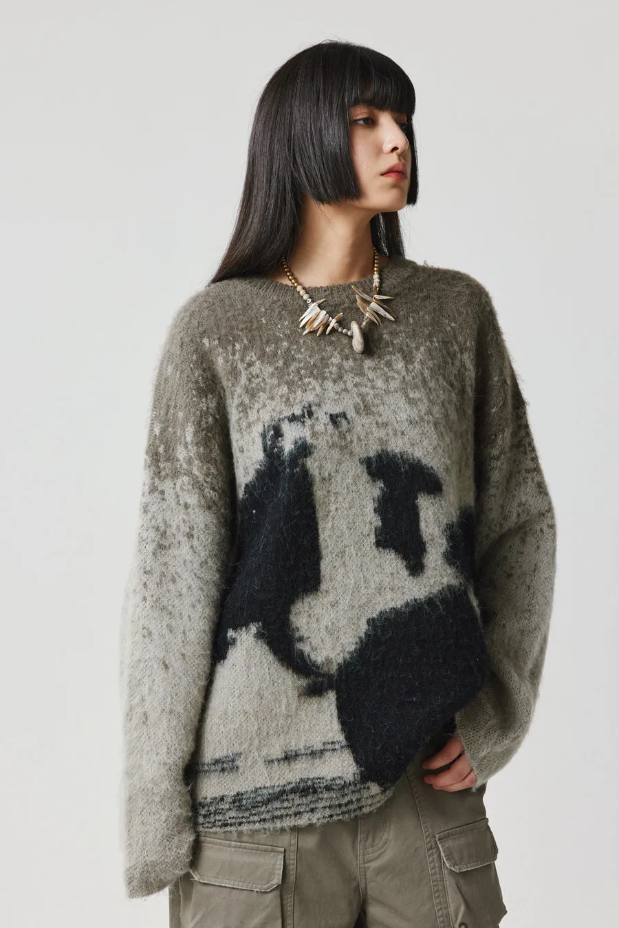 Contrast color wool blend sweater