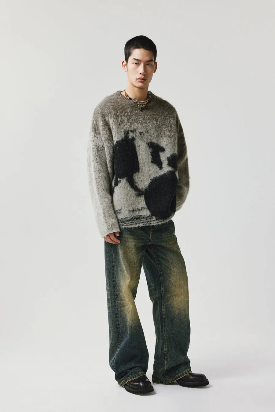 Contrast color wool blend sweater