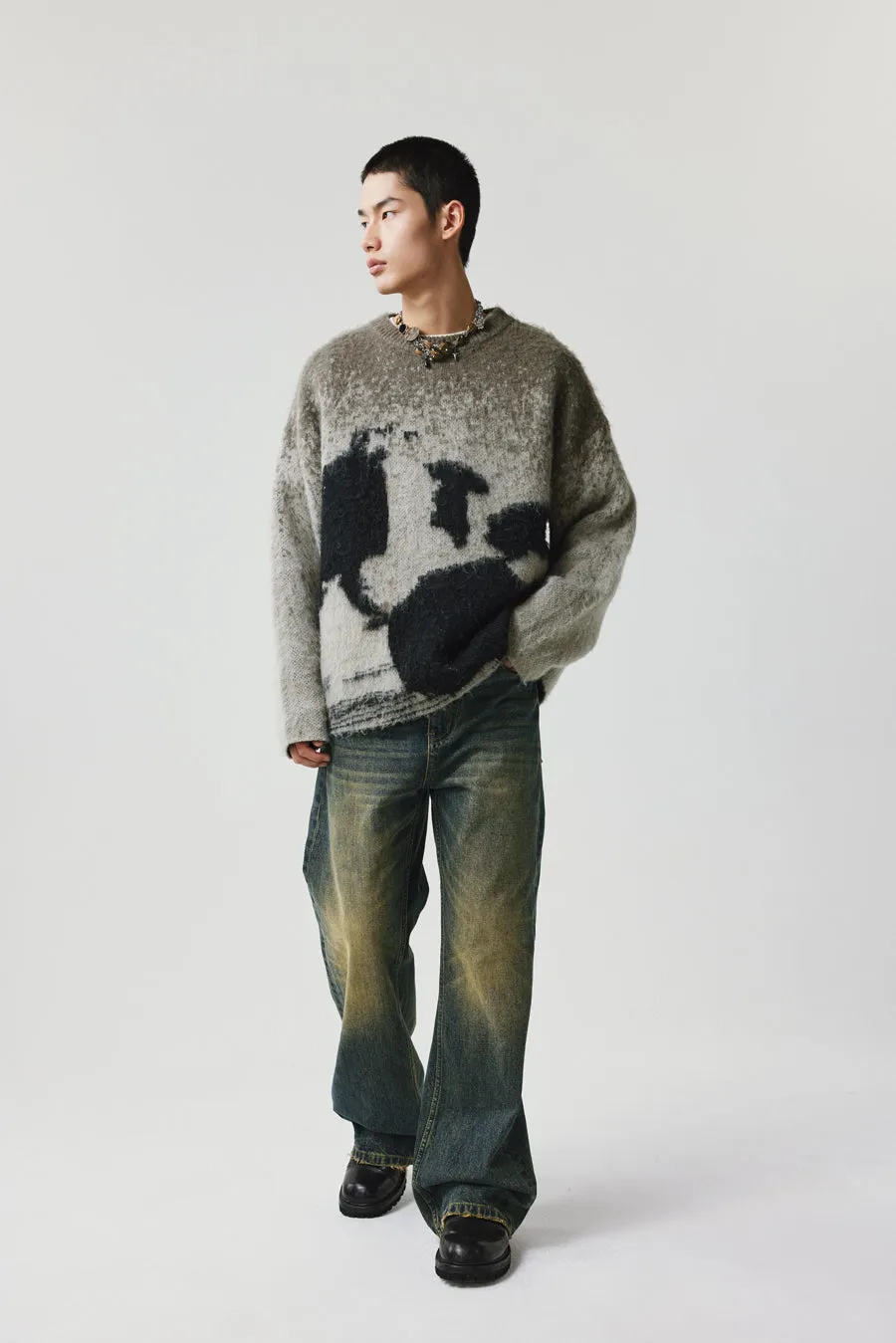 Contrast color wool blend sweater