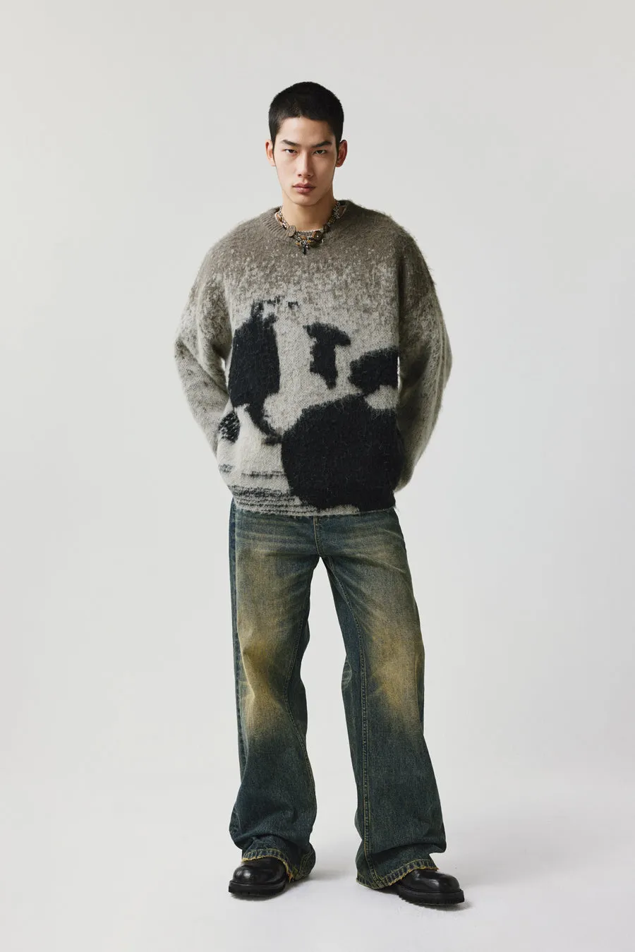 Contrast color wool blend sweater