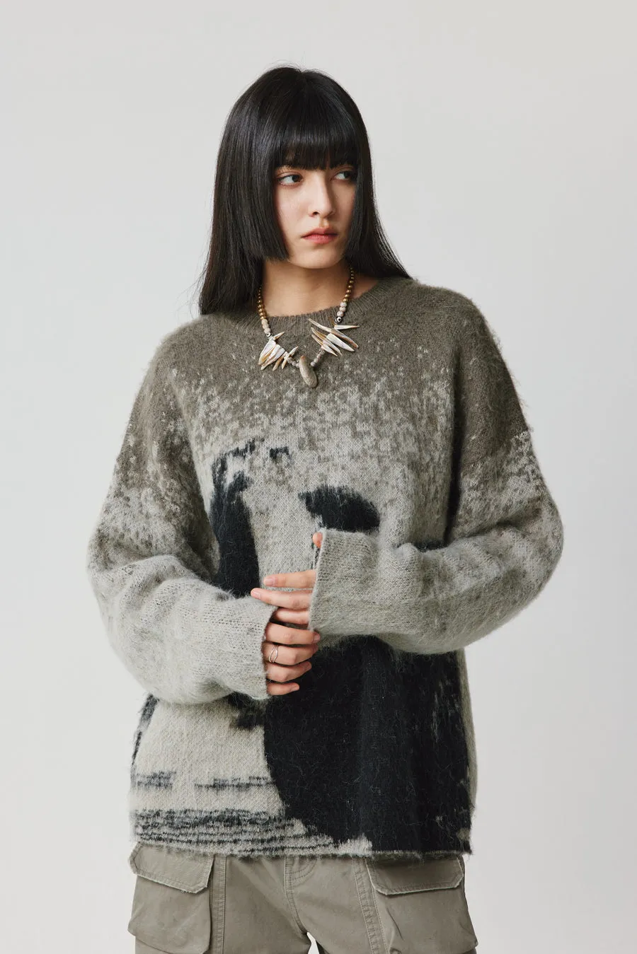 Contrast color wool blend sweater