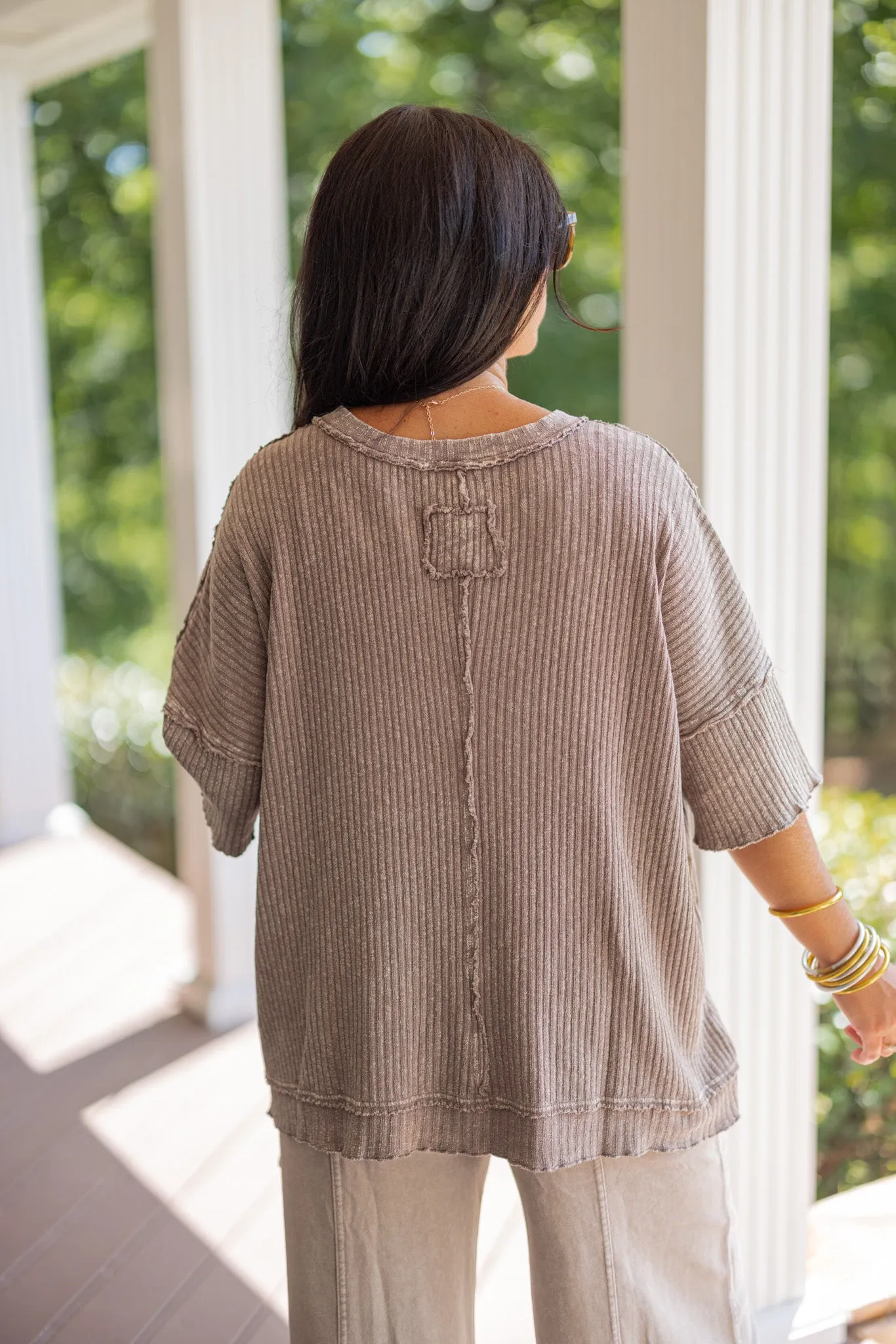 Cozy Perfection Washed Mocha Top