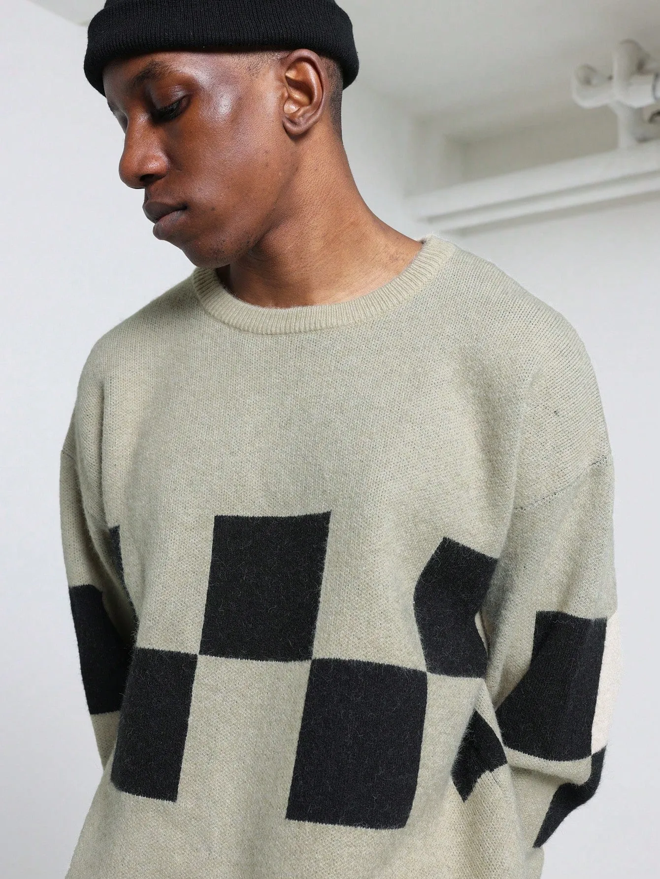 Crew Neck Checkboard Sweater