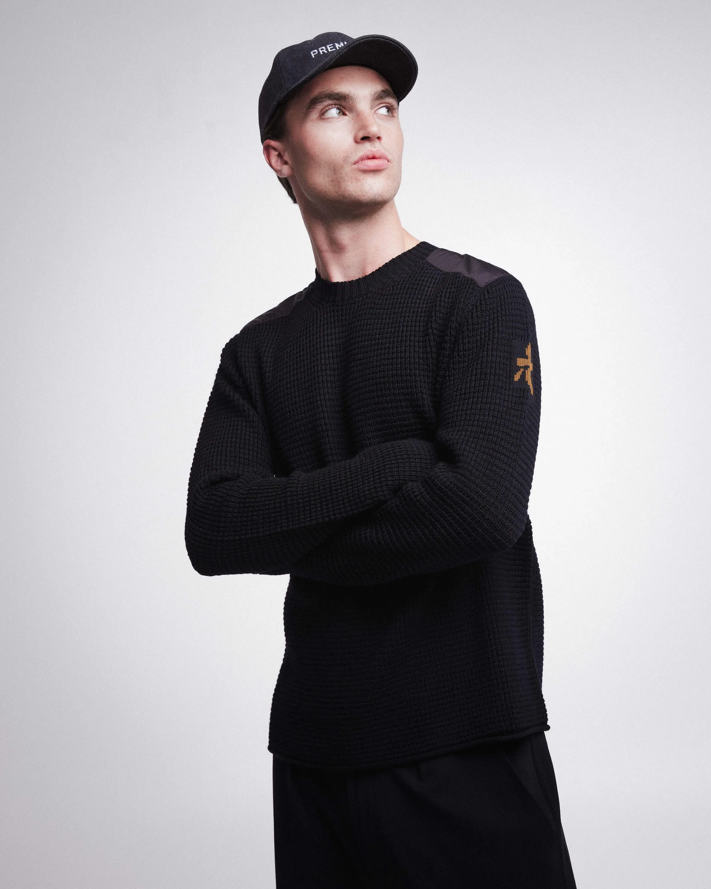 Crewneck Wool Sweater with Nylon Details Black PMG07100