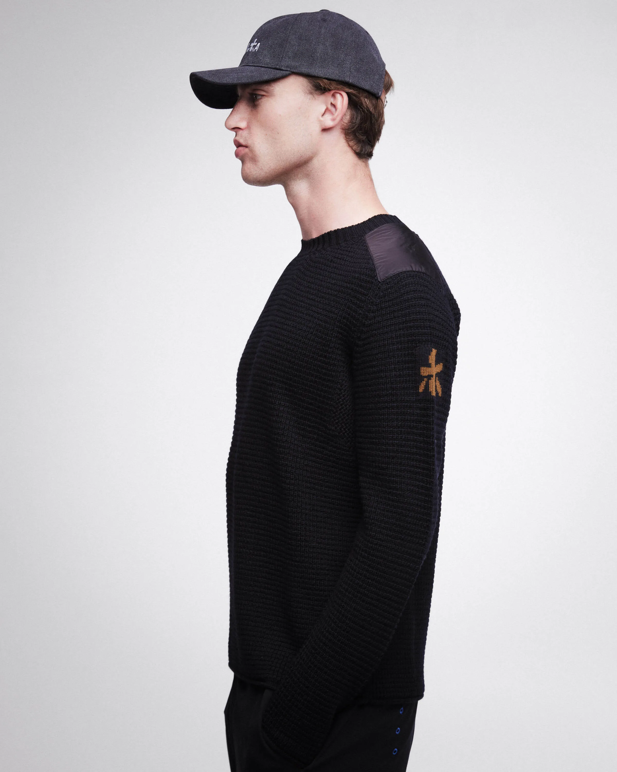 Crewneck Wool Sweater with Nylon Details Black PMG07100