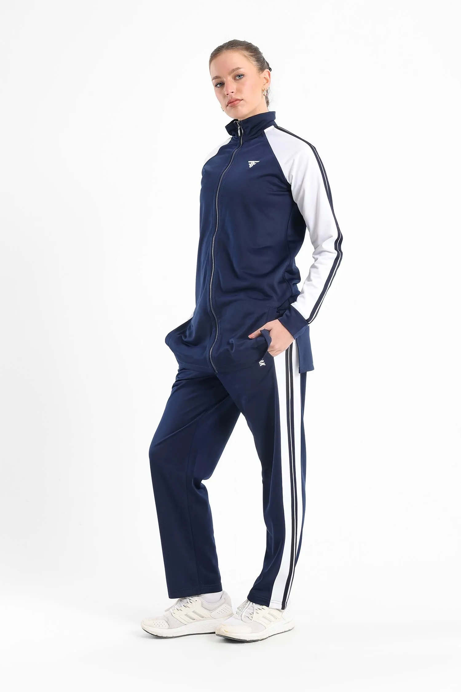 Dark Blue Classic Stand Up Collar Tracksuit - Fit Freak