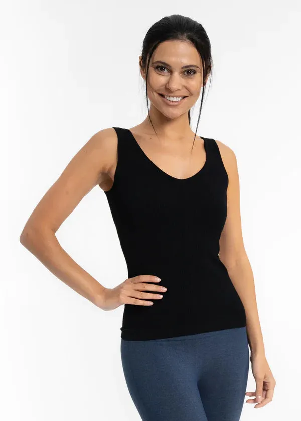 Elietian Ribbed Texture Layering V-Neck or Scoop Neck Tank Top