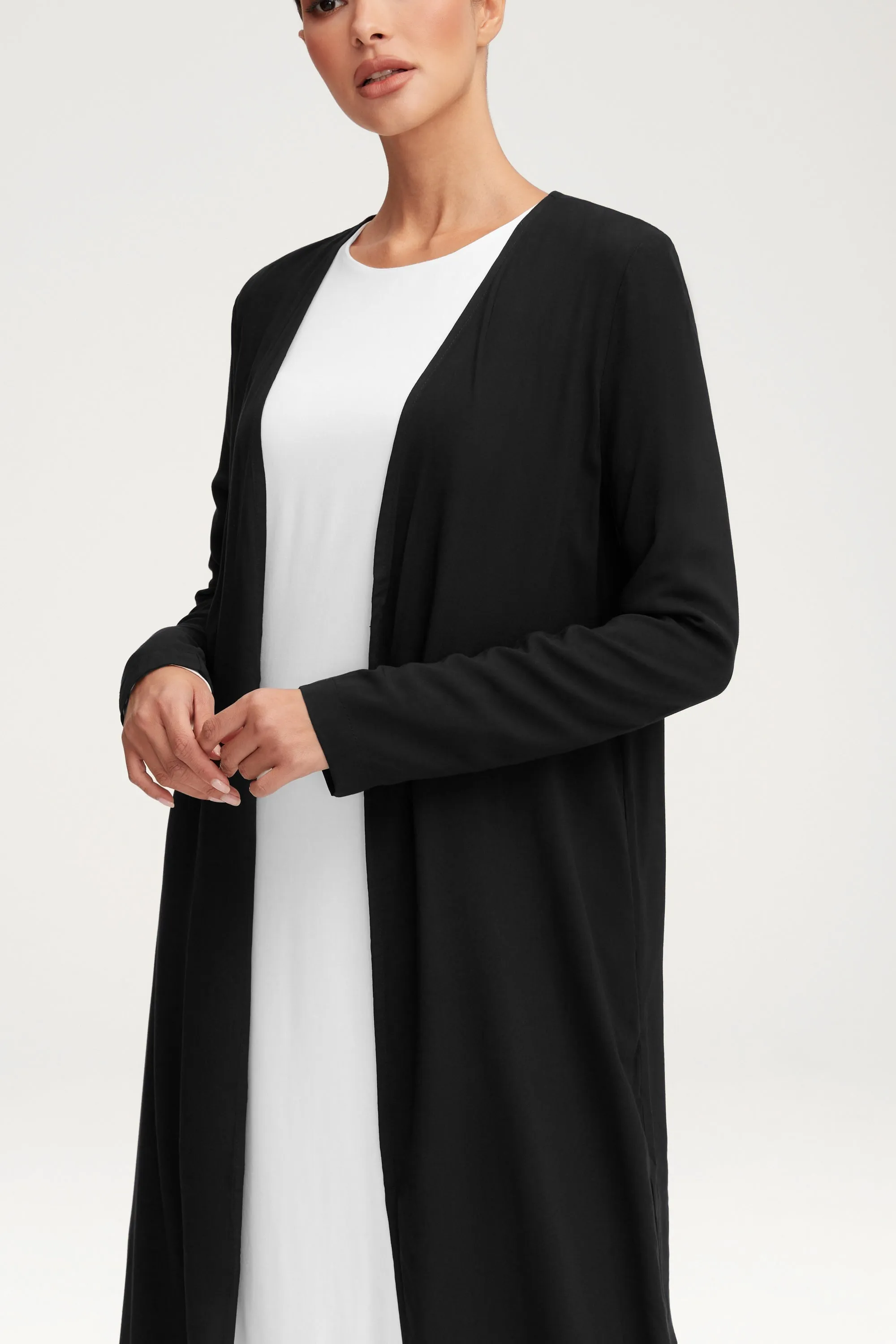 Essential Woven Open Abaya - Black