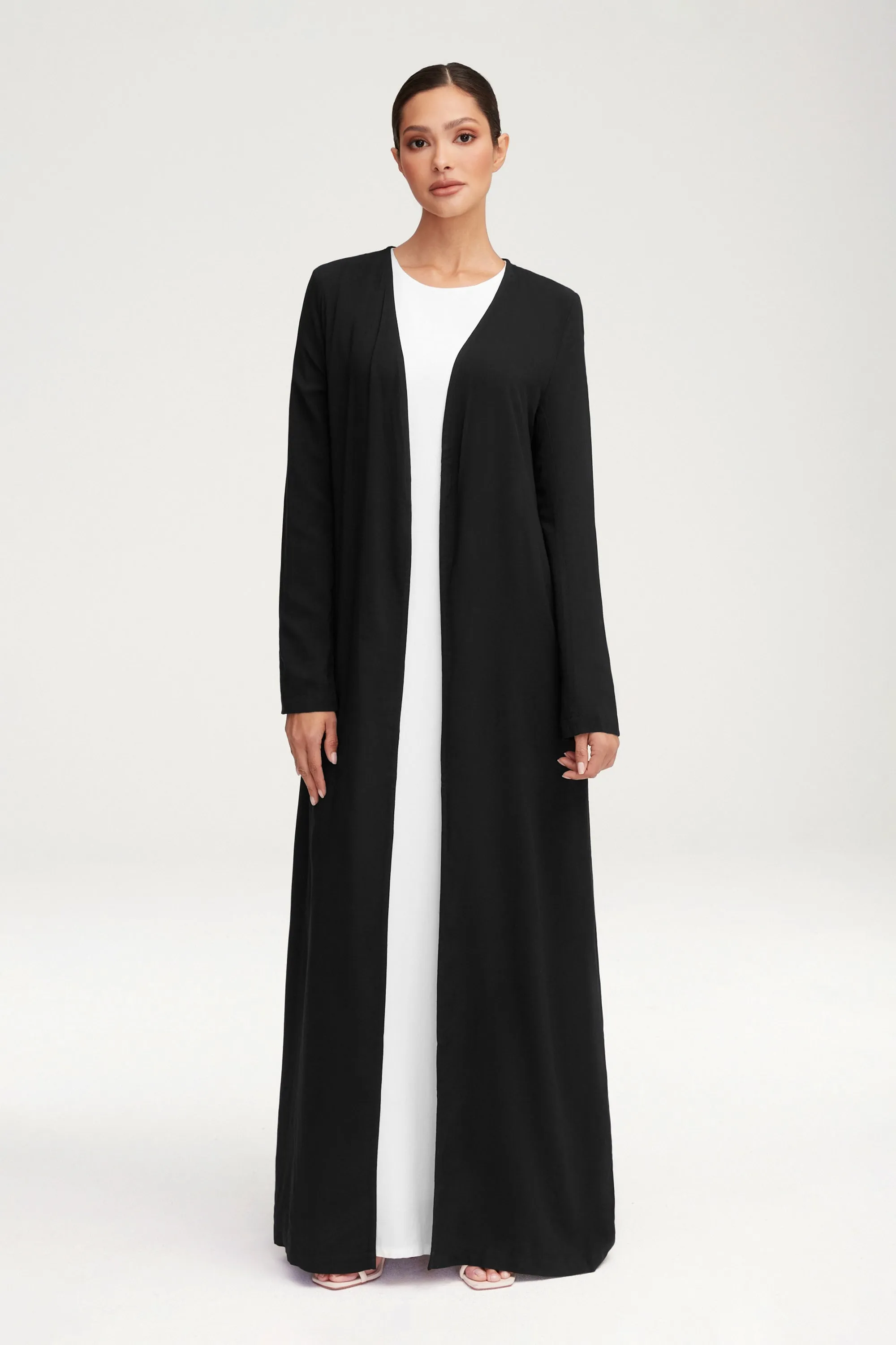 Essential Woven Open Abaya - Black