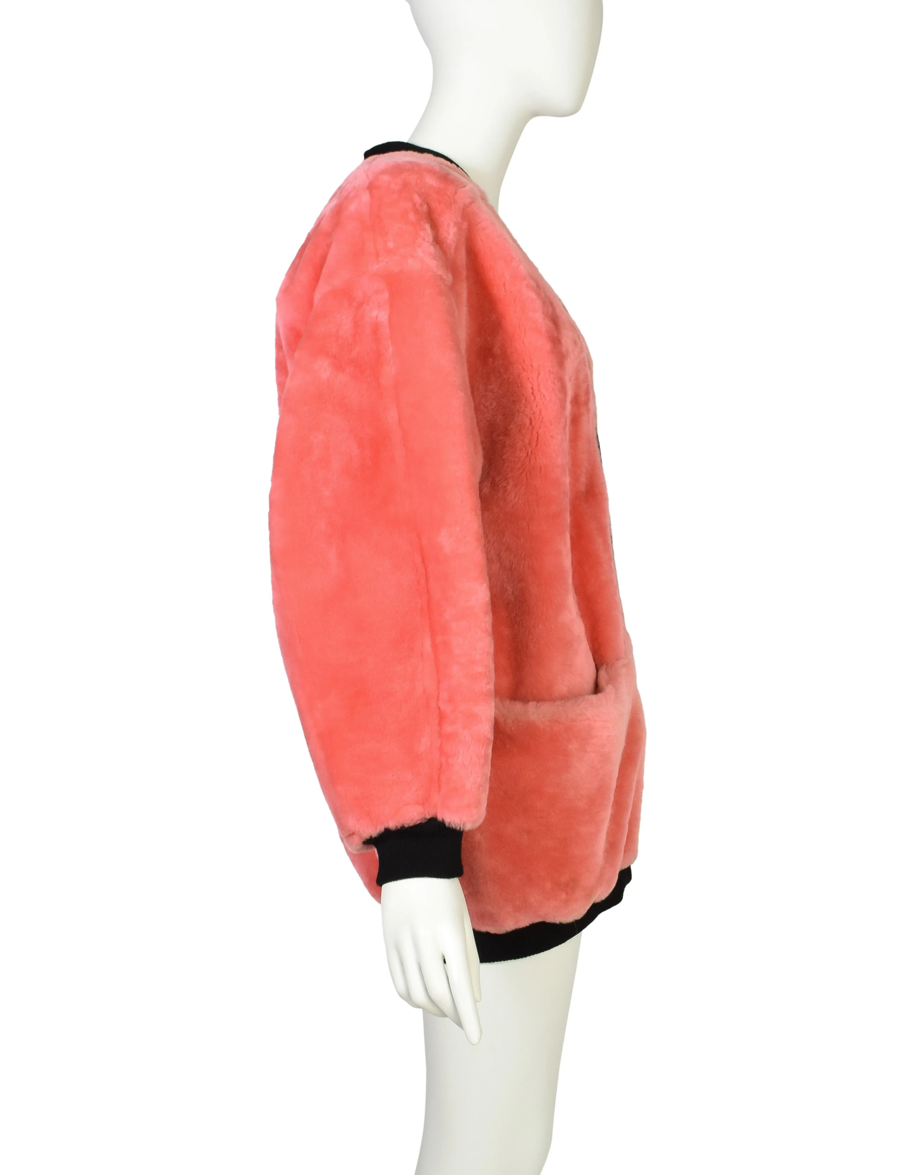 Gianfranco Ferre Vintage 1980s Pink Shearling Cardigan Coat