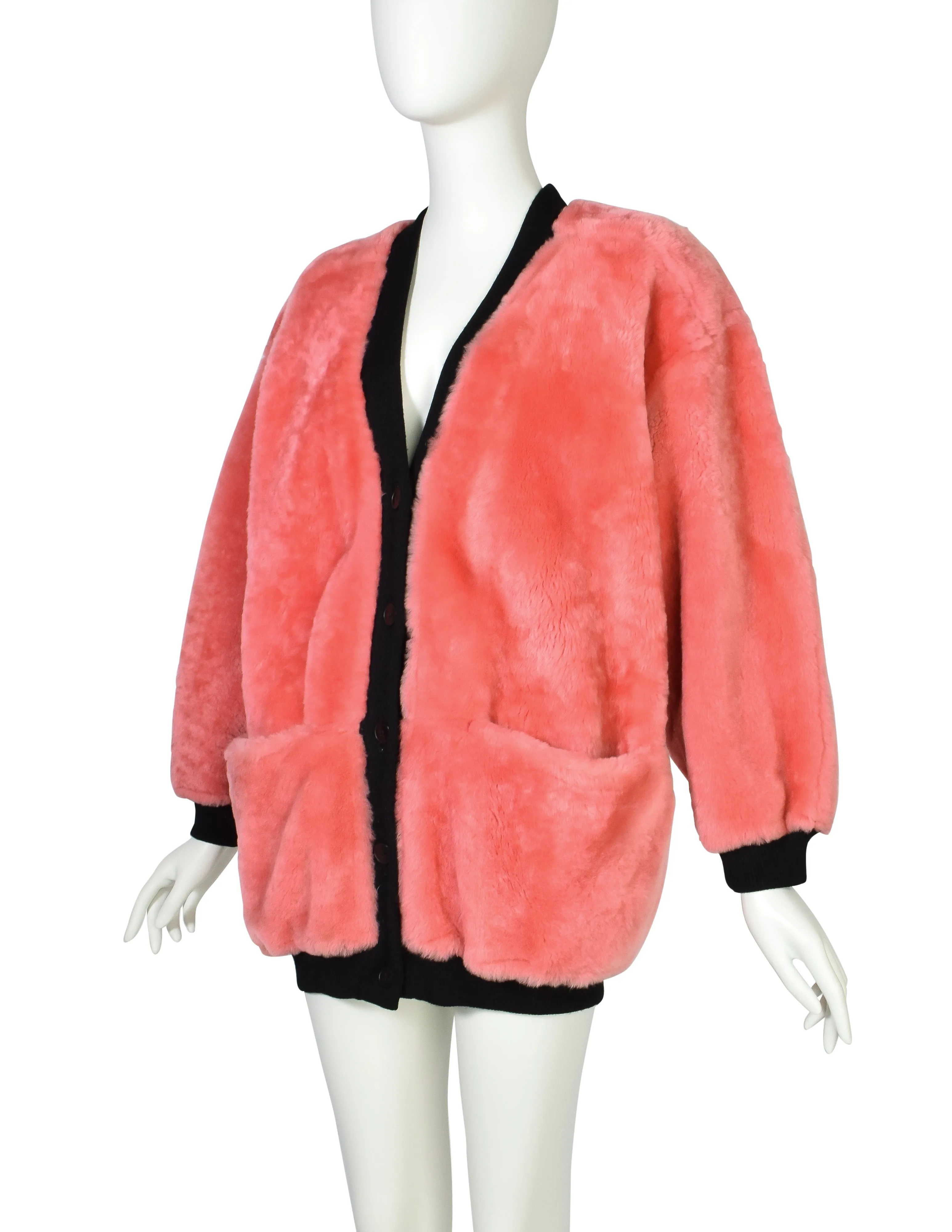 Gianfranco Ferre Vintage 1980s Pink Shearling Cardigan Coat