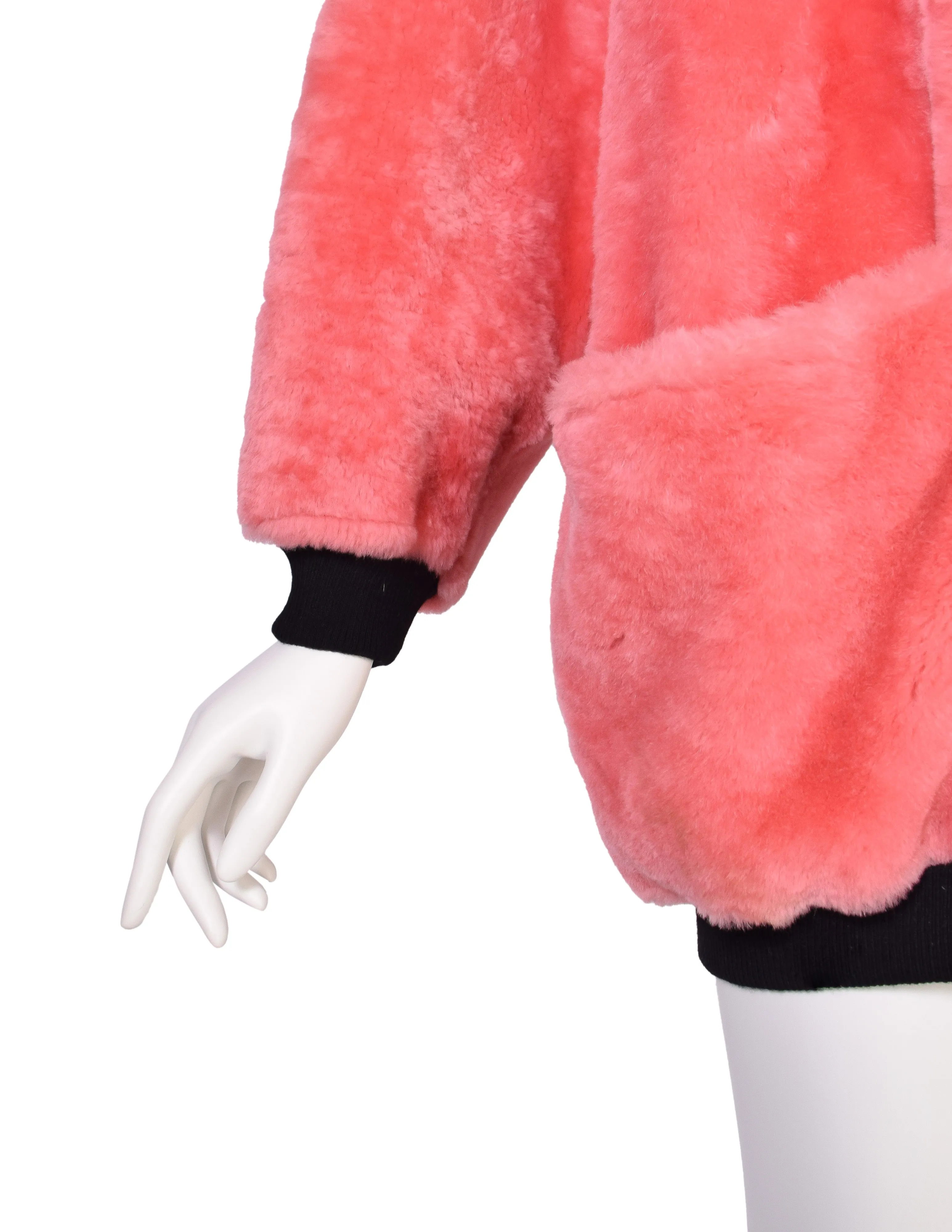 Gianfranco Ferre Vintage 1980s Pink Shearling Cardigan Coat