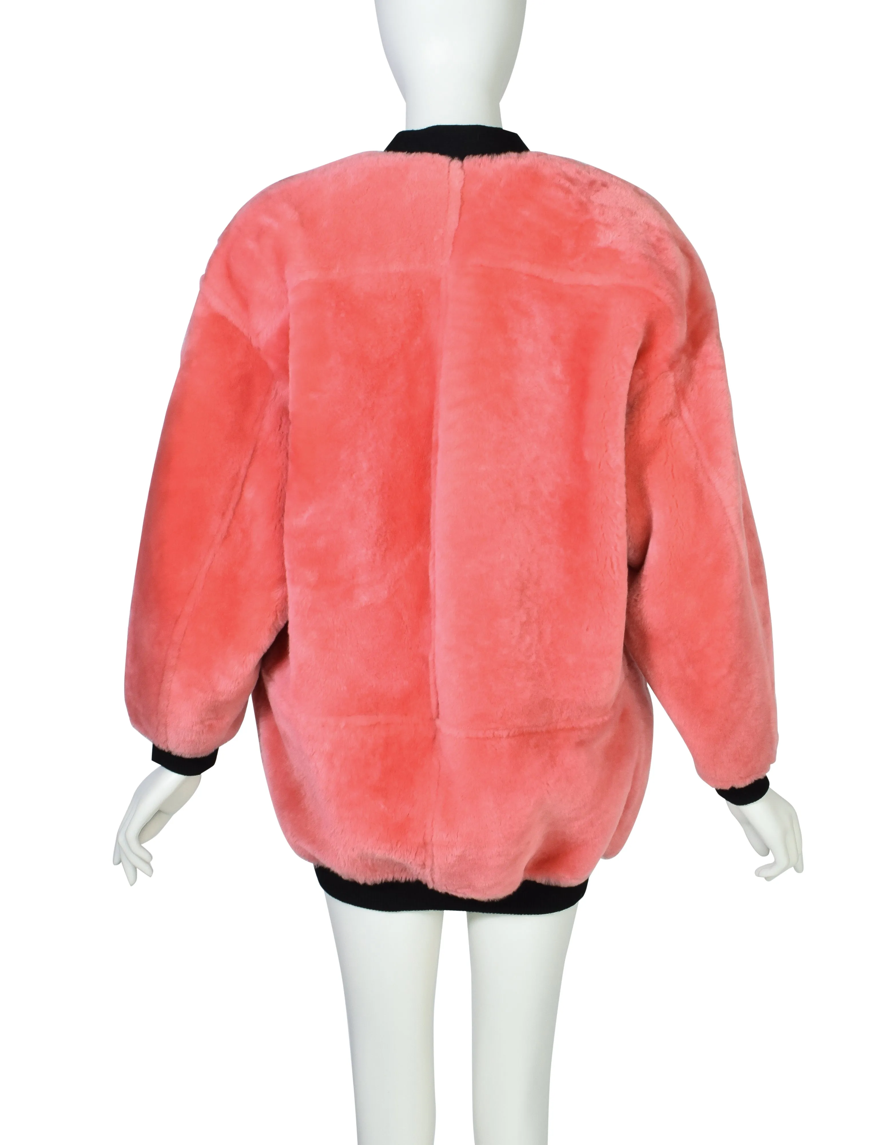 Gianfranco Ferre Vintage 1980s Pink Shearling Cardigan Coat