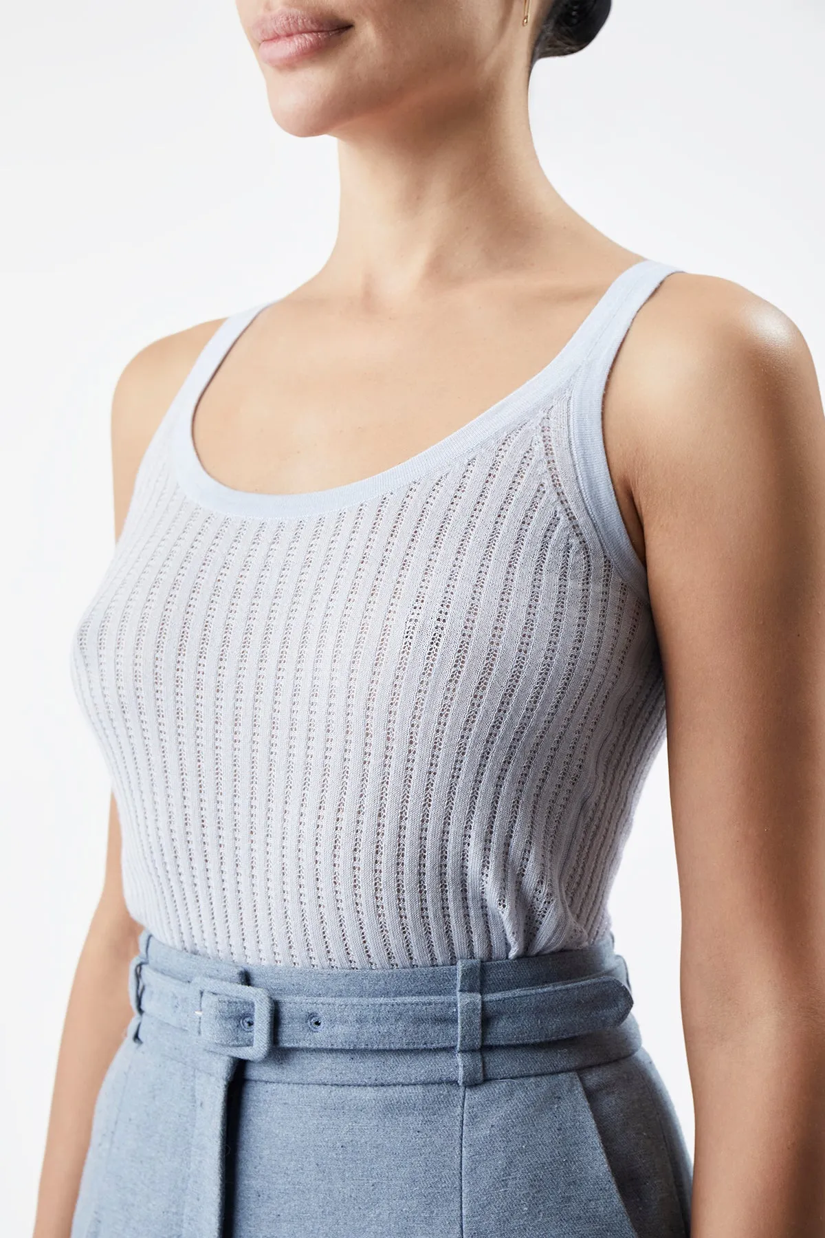 Graham Pointelle Knit Tank Top in Halogen Blue Cashmere Silk