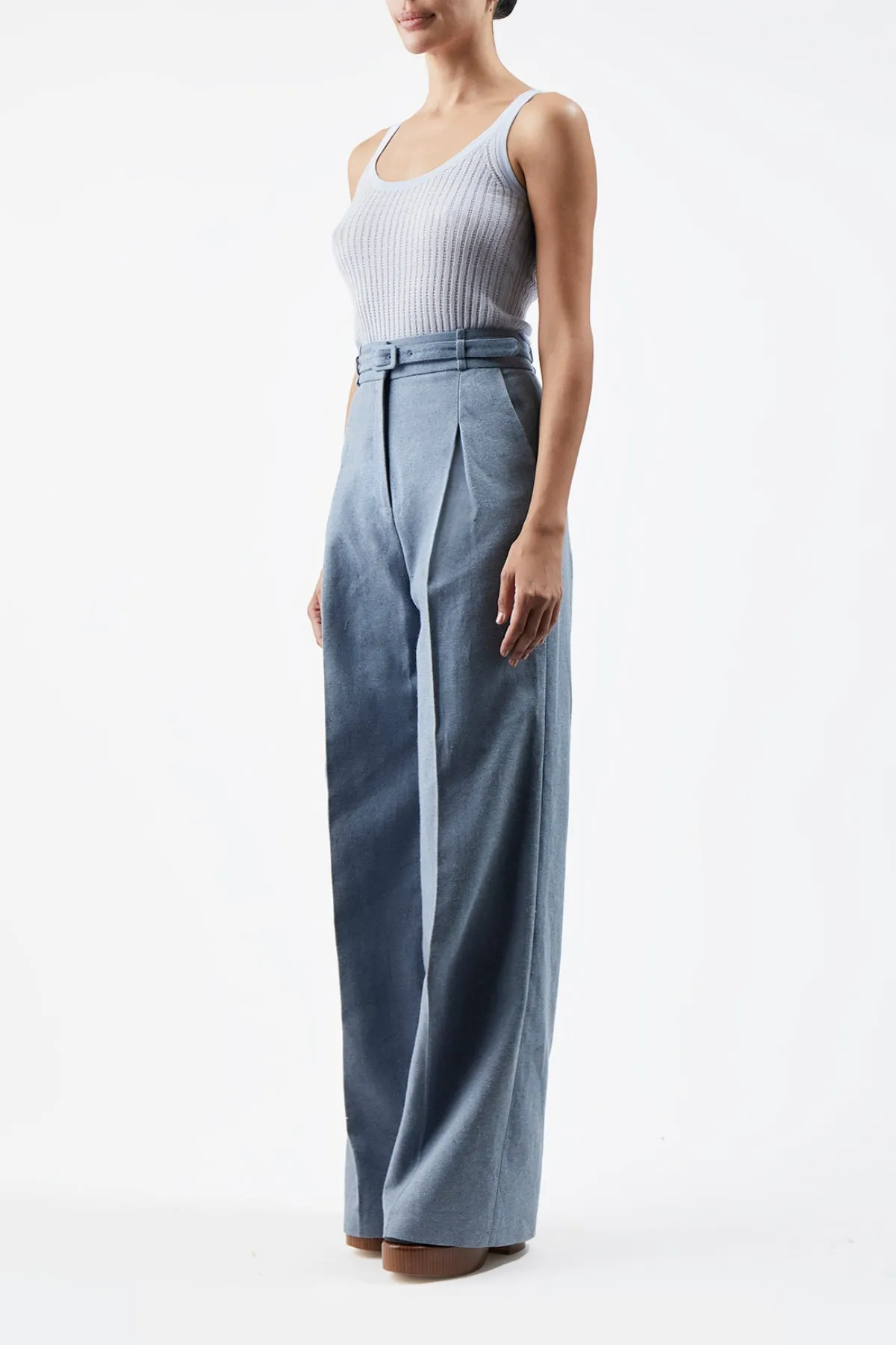 Graham Pointelle Knit Tank Top in Halogen Blue Cashmere Silk