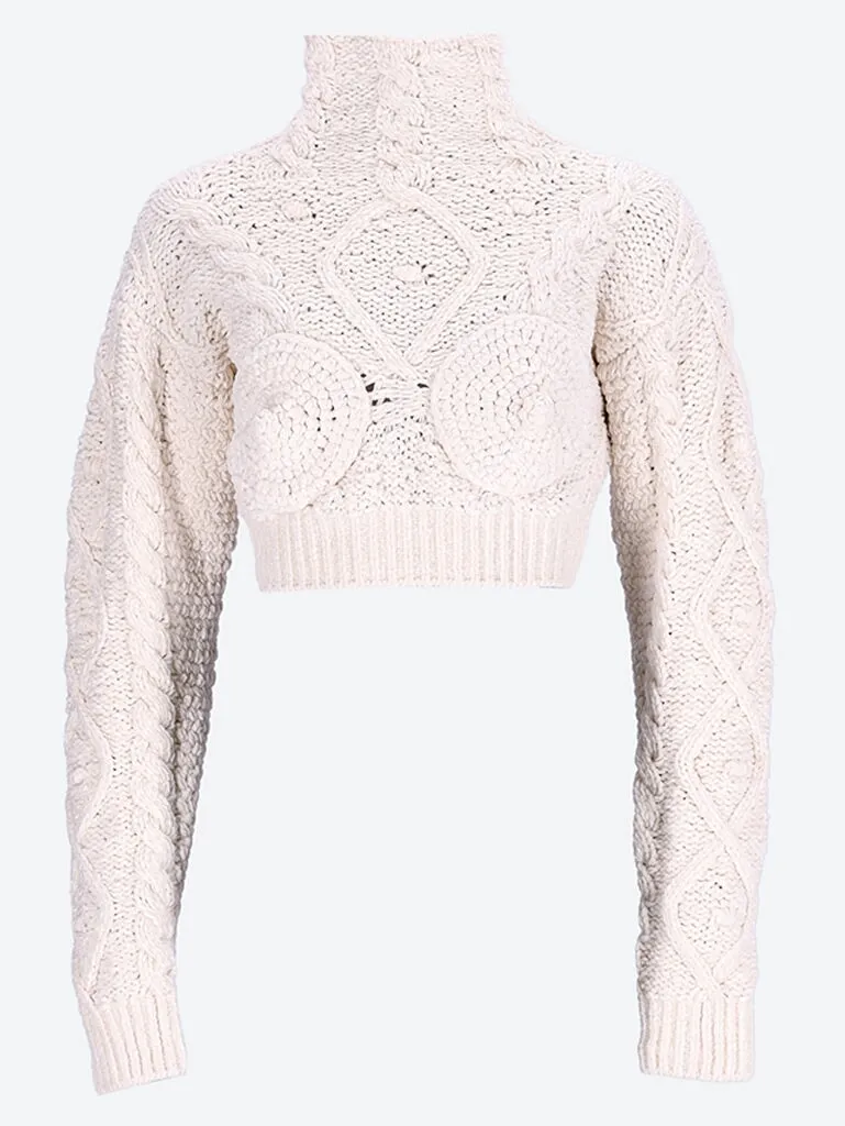 Iconic Madonna knitted breast cropped turtleneck sweater