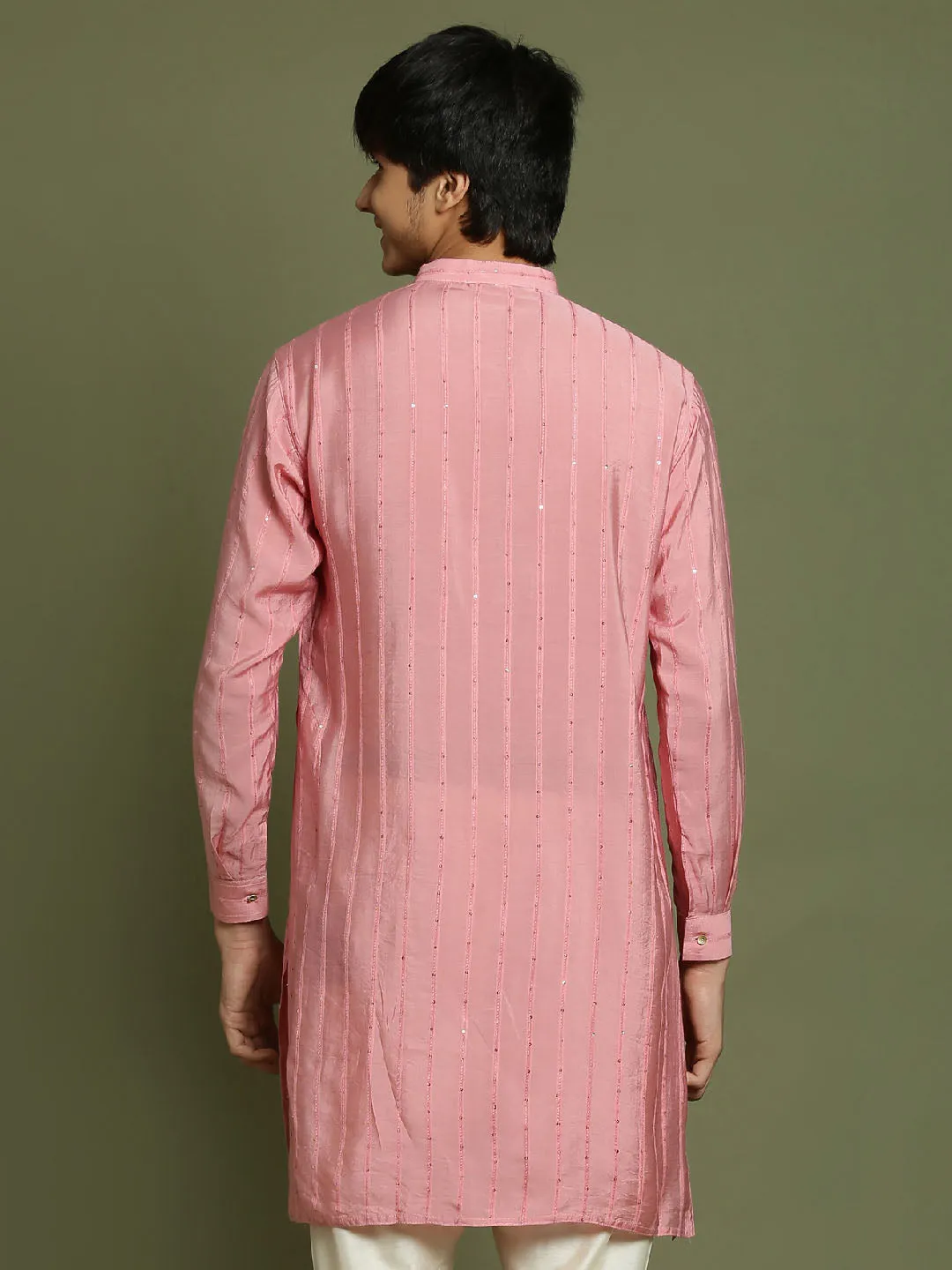 Jashvi Boys' Purple Striped With Sequin Worked Kurta