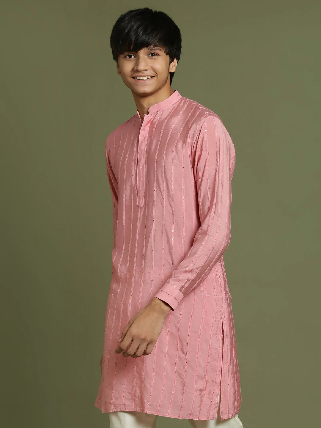 Jashvi Boys' Purple Striped With Sequin Worked Kurta