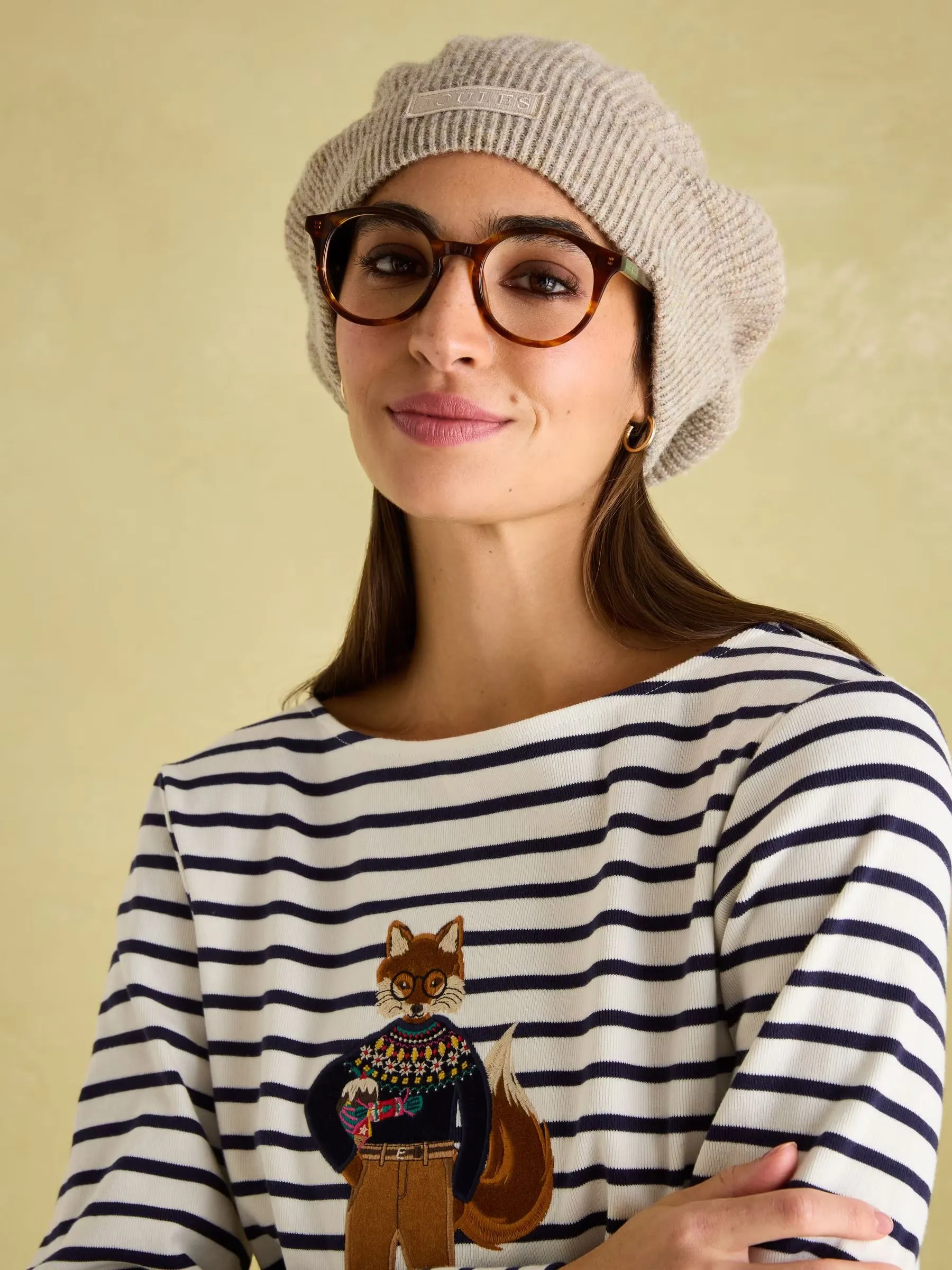 Joules Festive Fox Harbour Boat Neck Breton Top - Multi/White