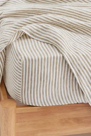 Linen Fitted Sheet Olive Stripe